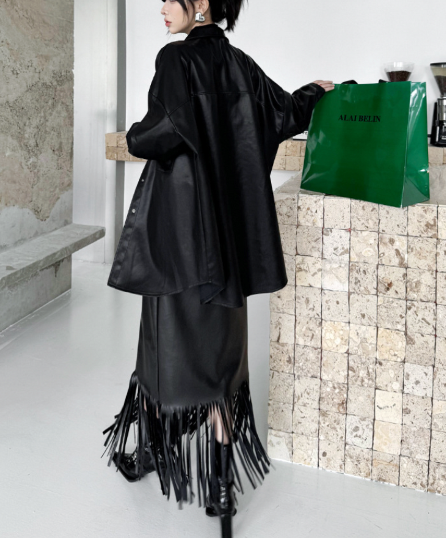 pu leather loose shirt EN2467