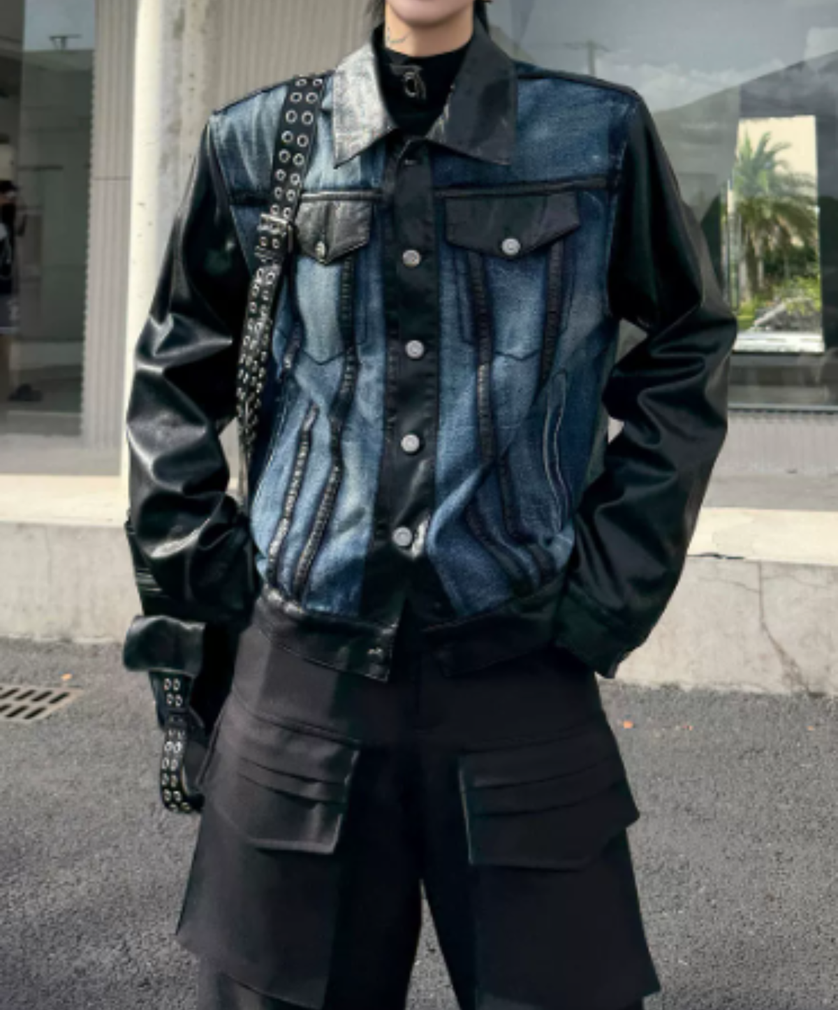 gradient mixed-material paneling jacket EN3240
