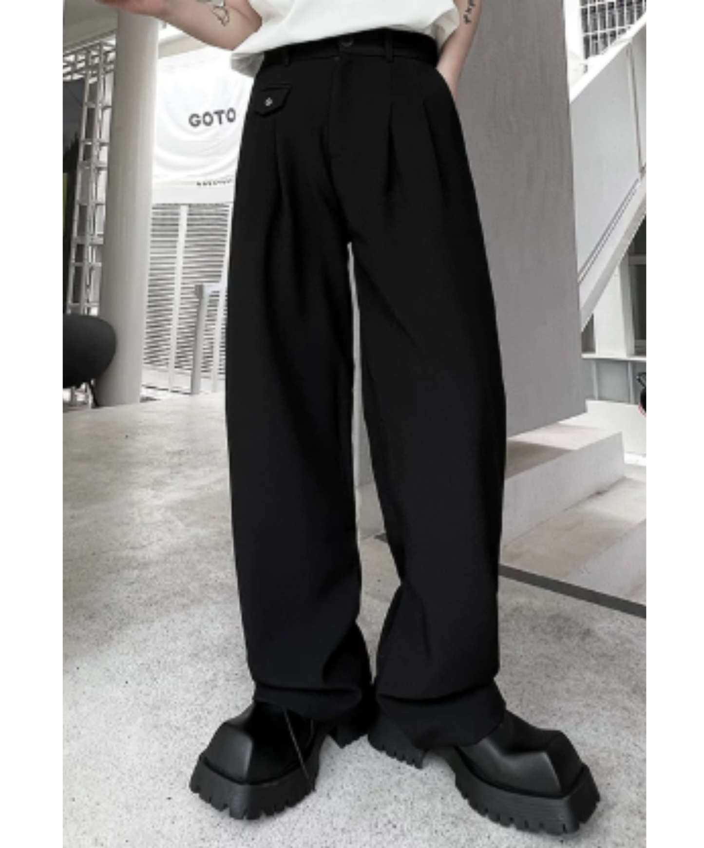 asymmetrical pocket, simple straight slacks pants EN2925
