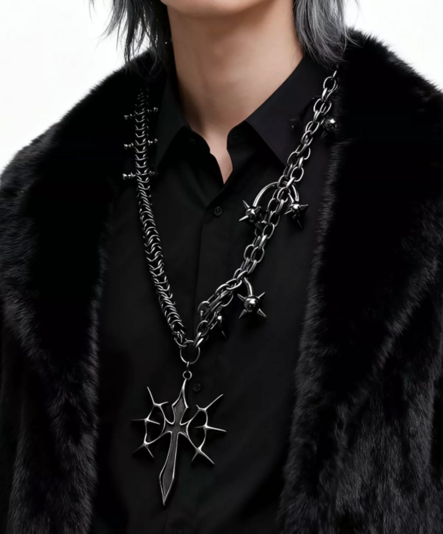 punk gothic cross barbell necklace EN2851