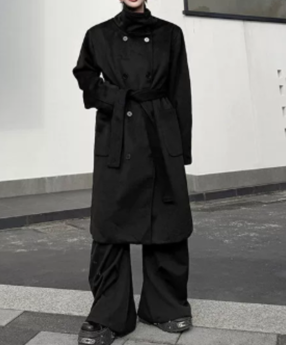 high-neck double-breasted long coat EN3230