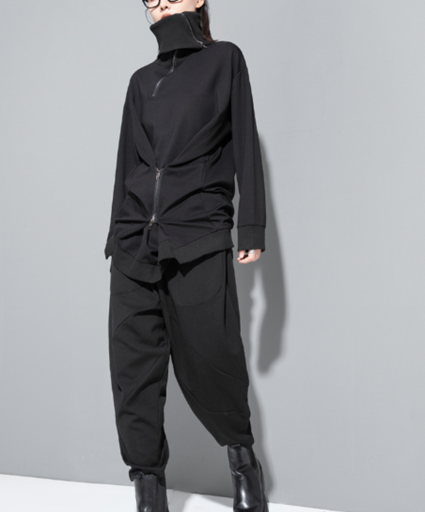 dark extra-high neck zipper sweatshirt EN3120