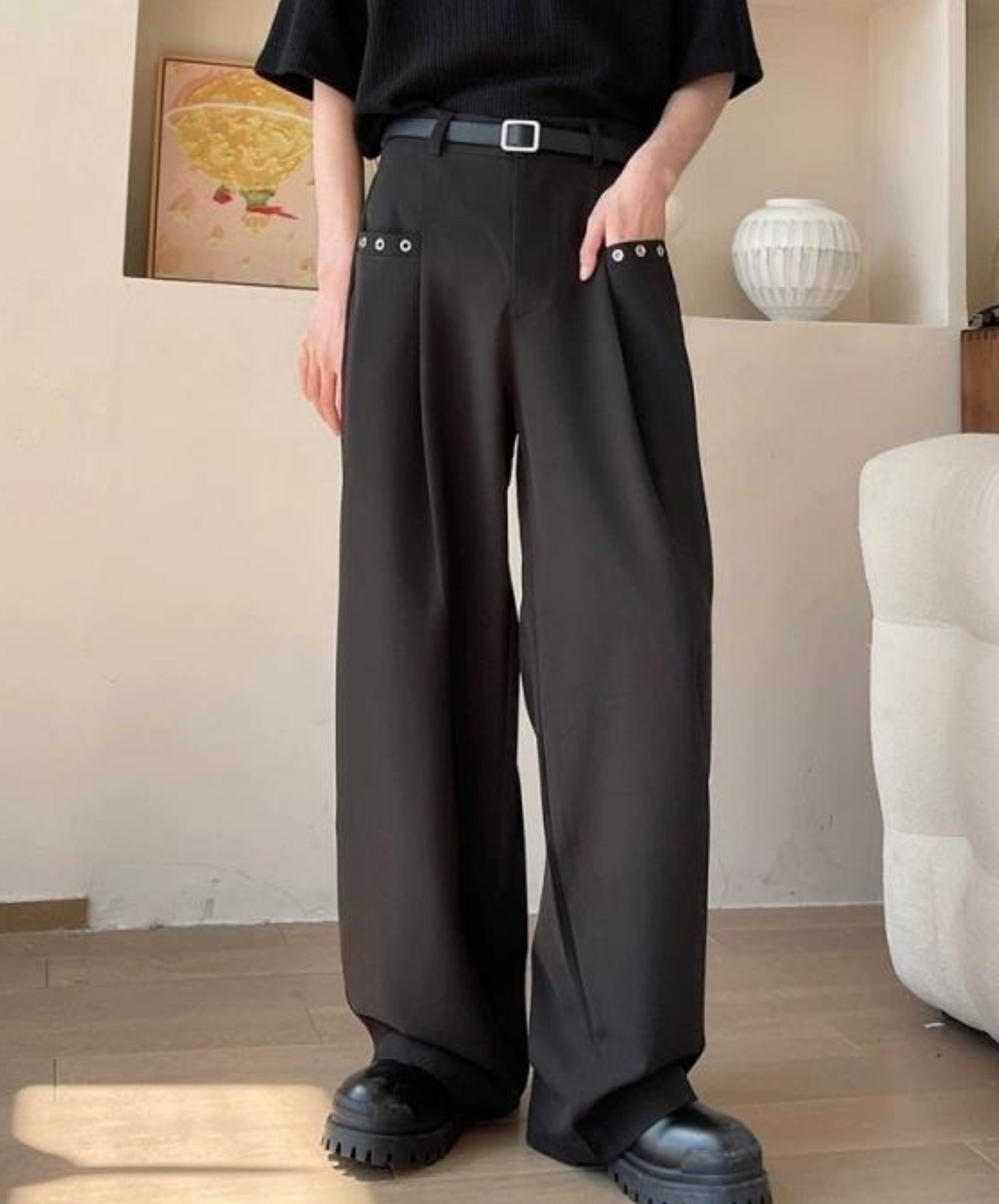 dark rivet pocket slacks pants EN1119