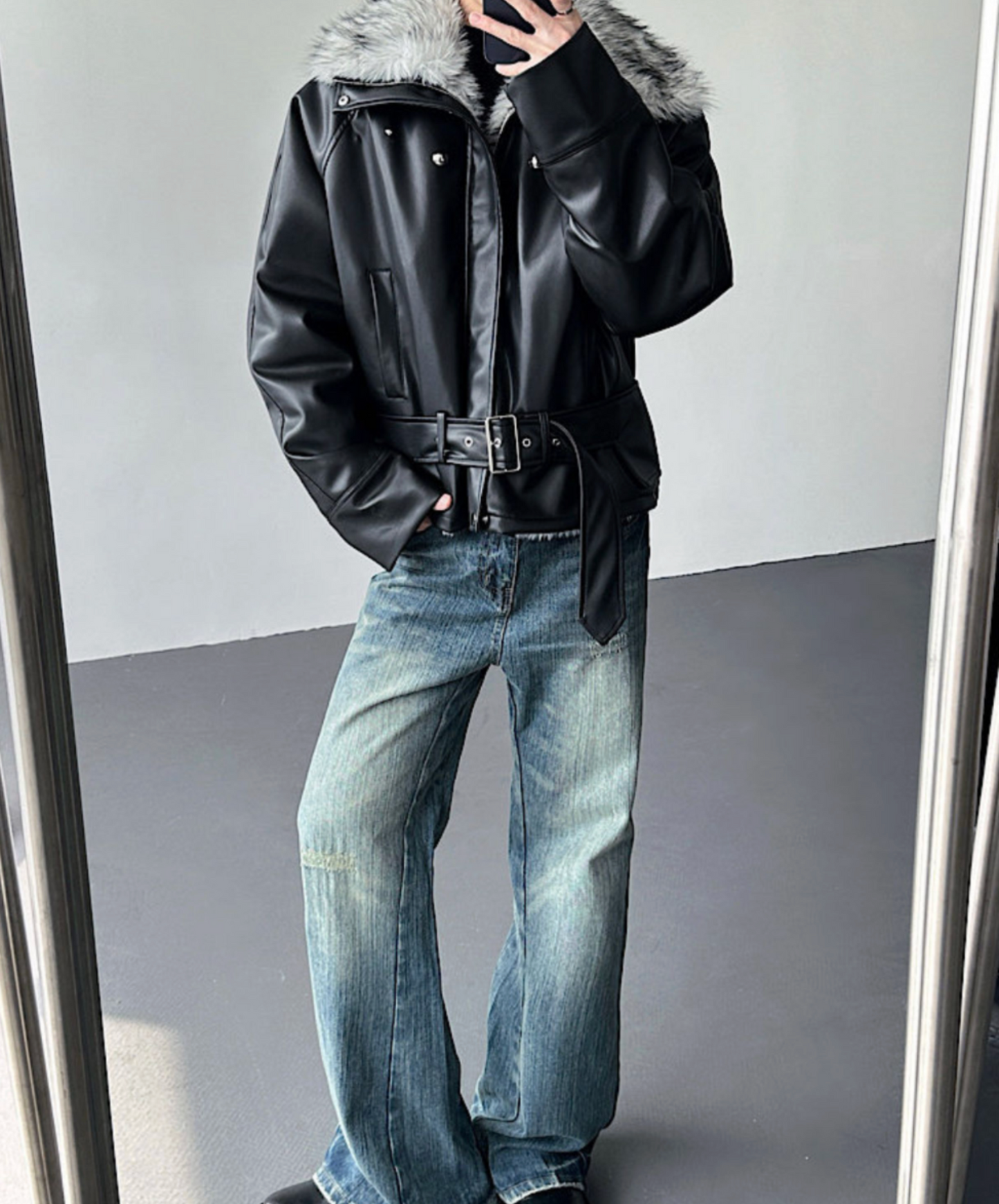 faux wolf fur collar jacket EN2587