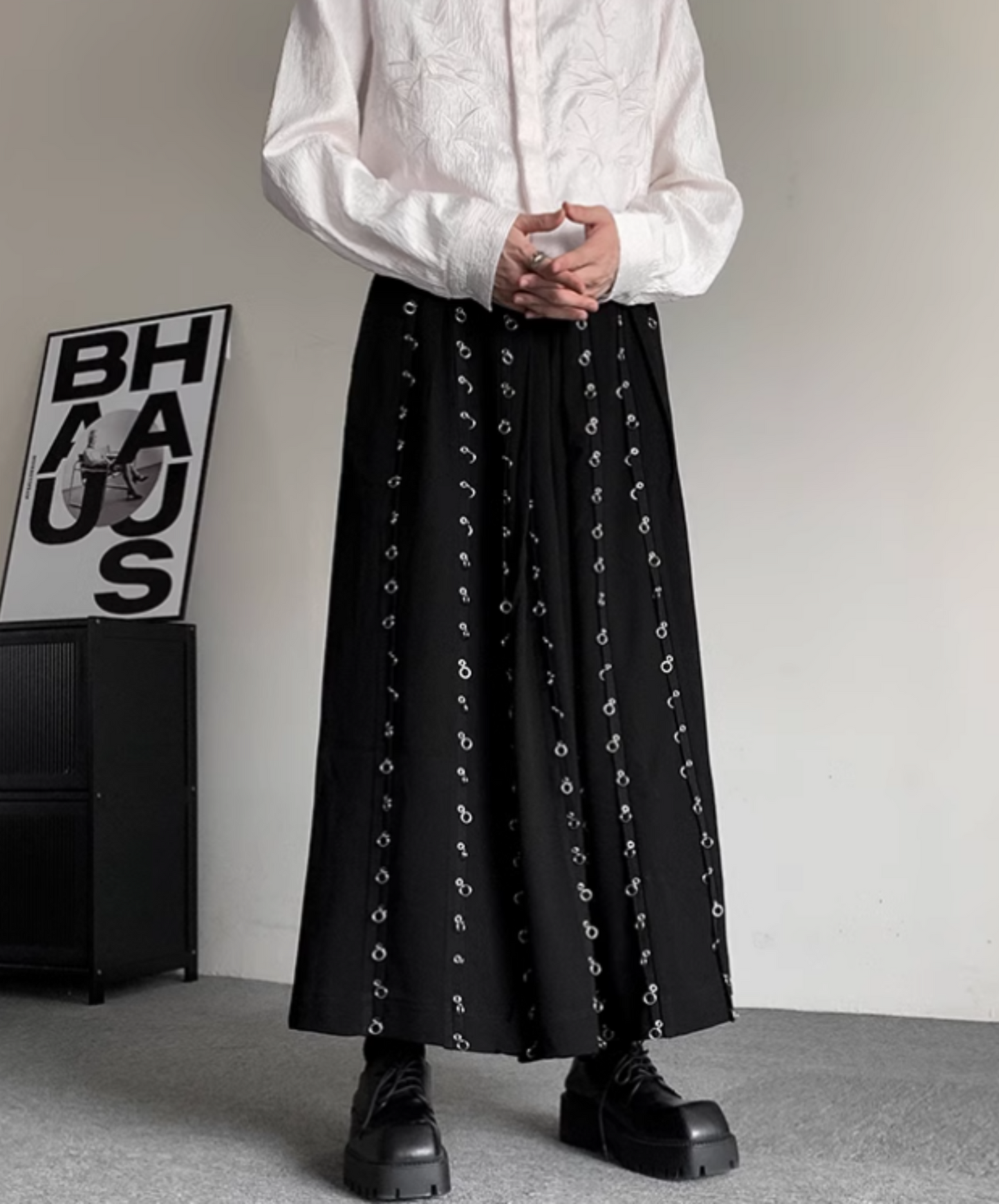 dark metal hoop wide pants EN1899