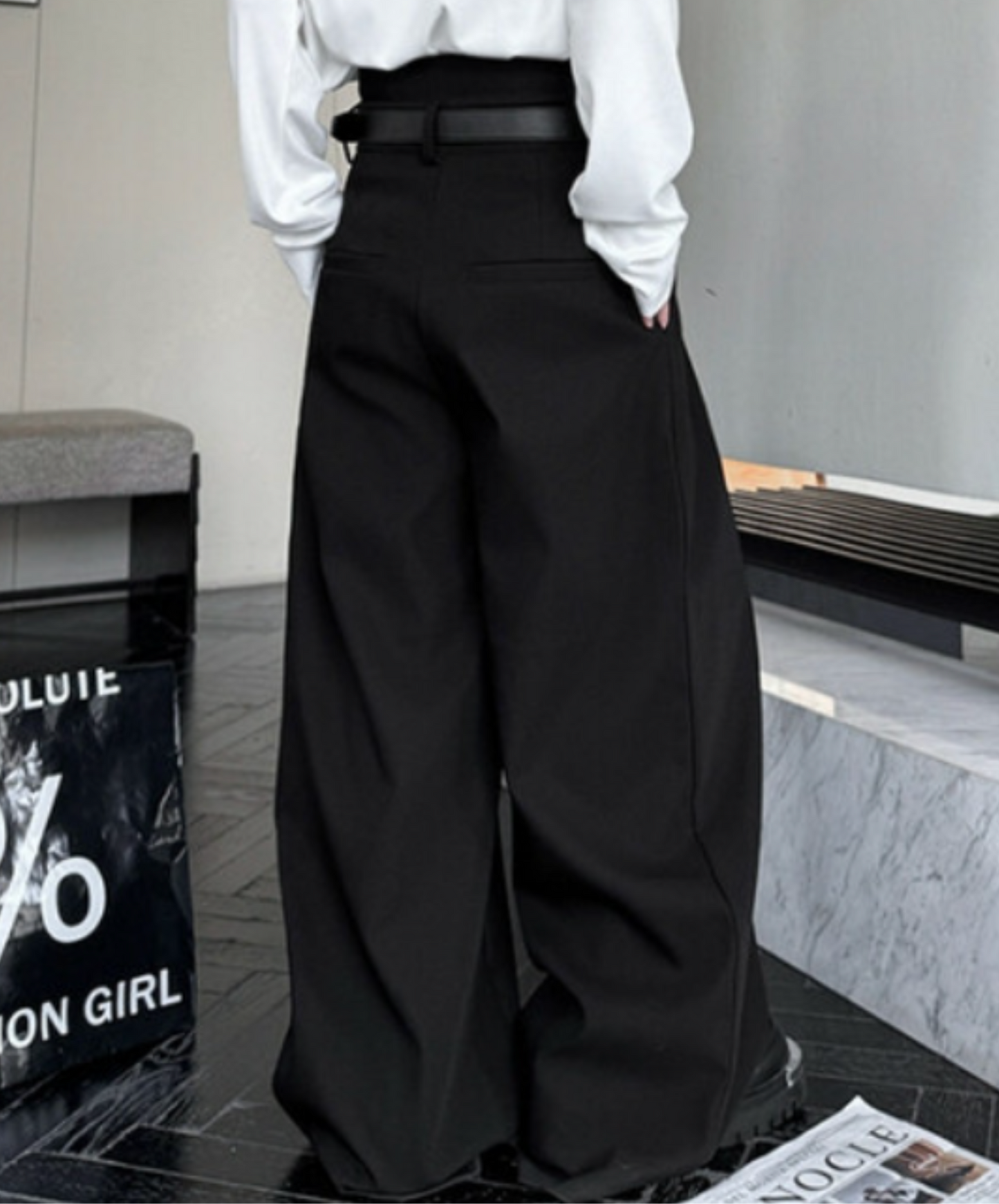 smooth drape texture wide pants EN2339