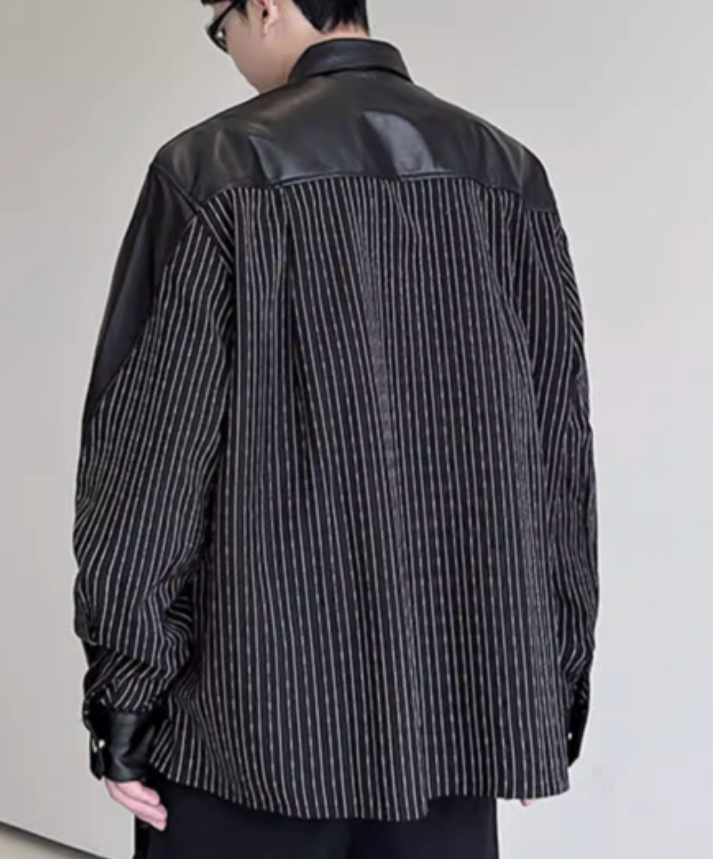 thin striped leather patchwork shirt EN2817