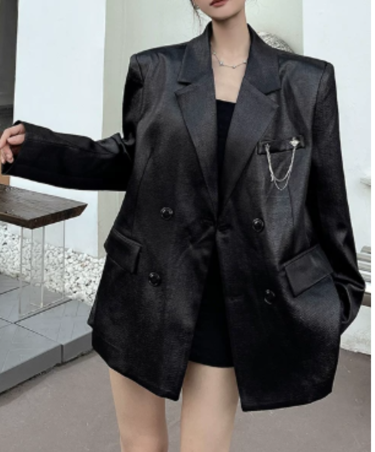square silhouette chain embellishment jacket EN3199