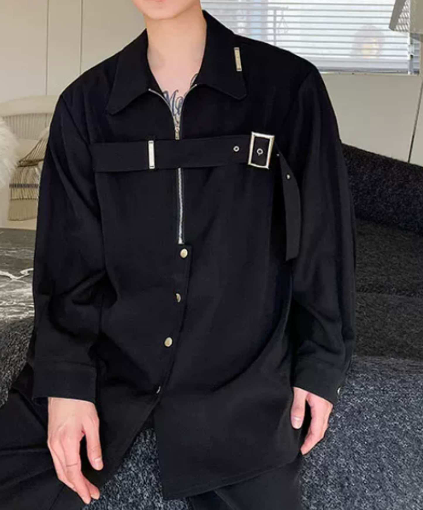 dark metal strap heavyweight shirt EN2861