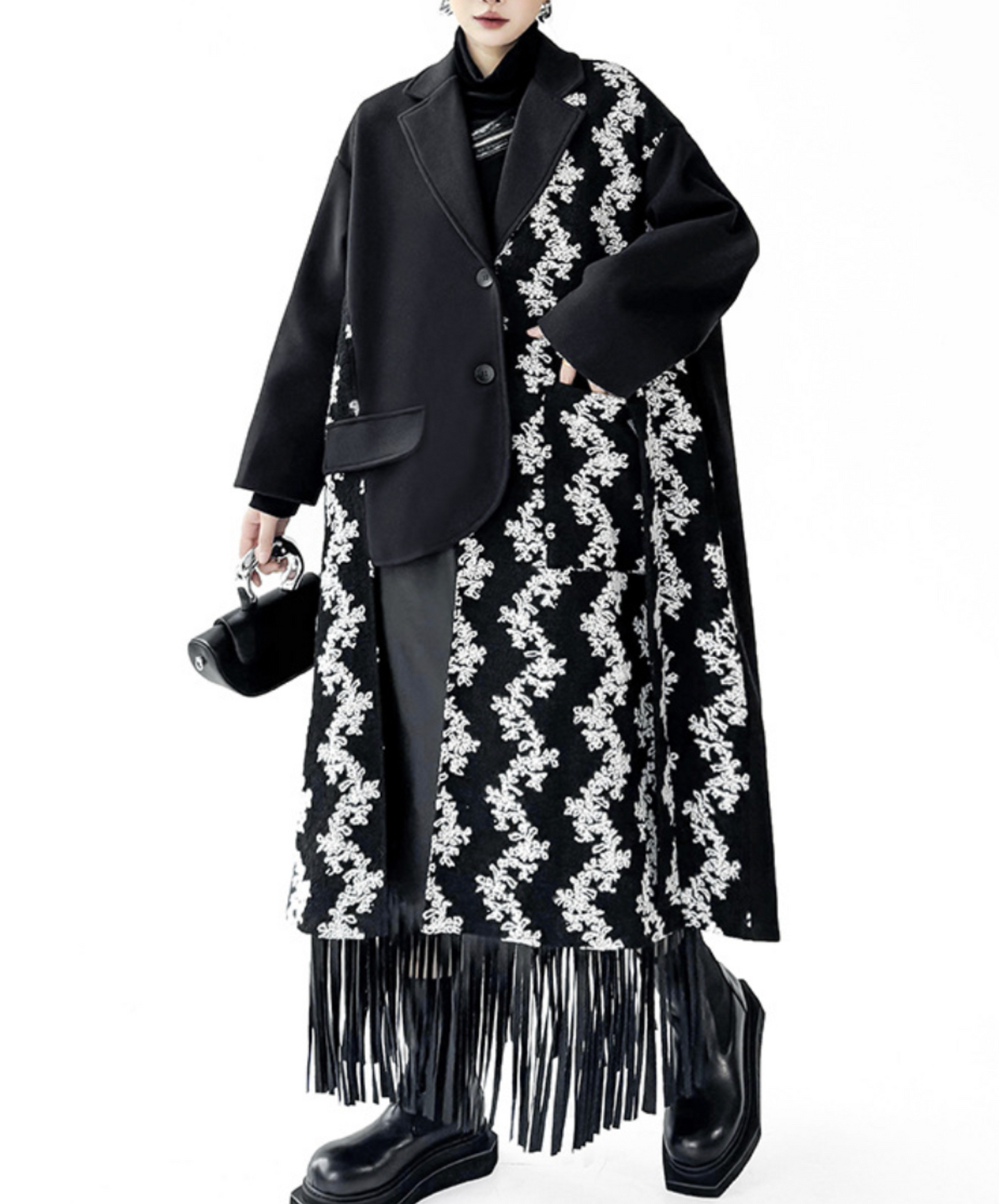 asymmetrical patchwork design coat EN2577