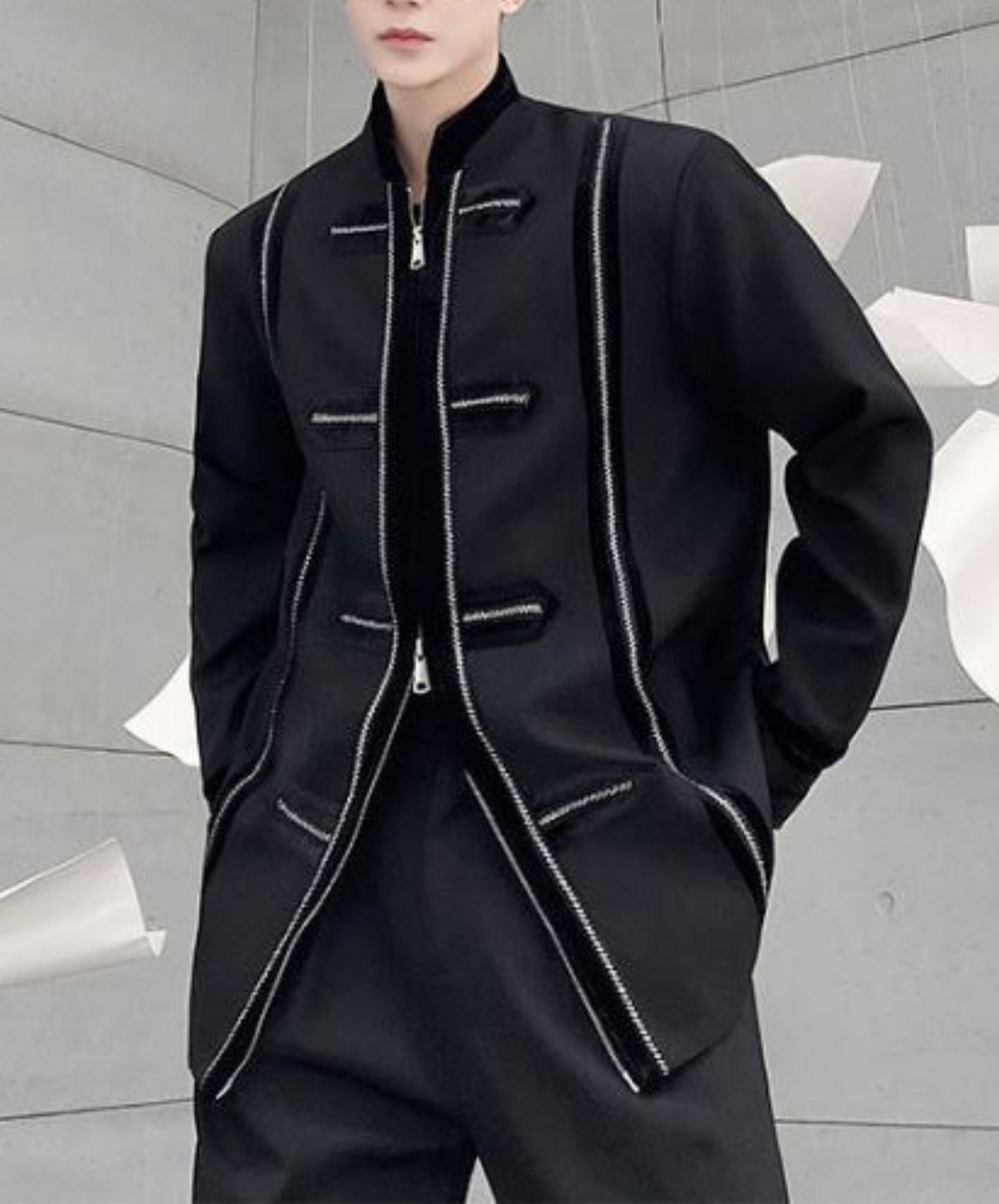 dark chinese style zip blouson jacket EN889