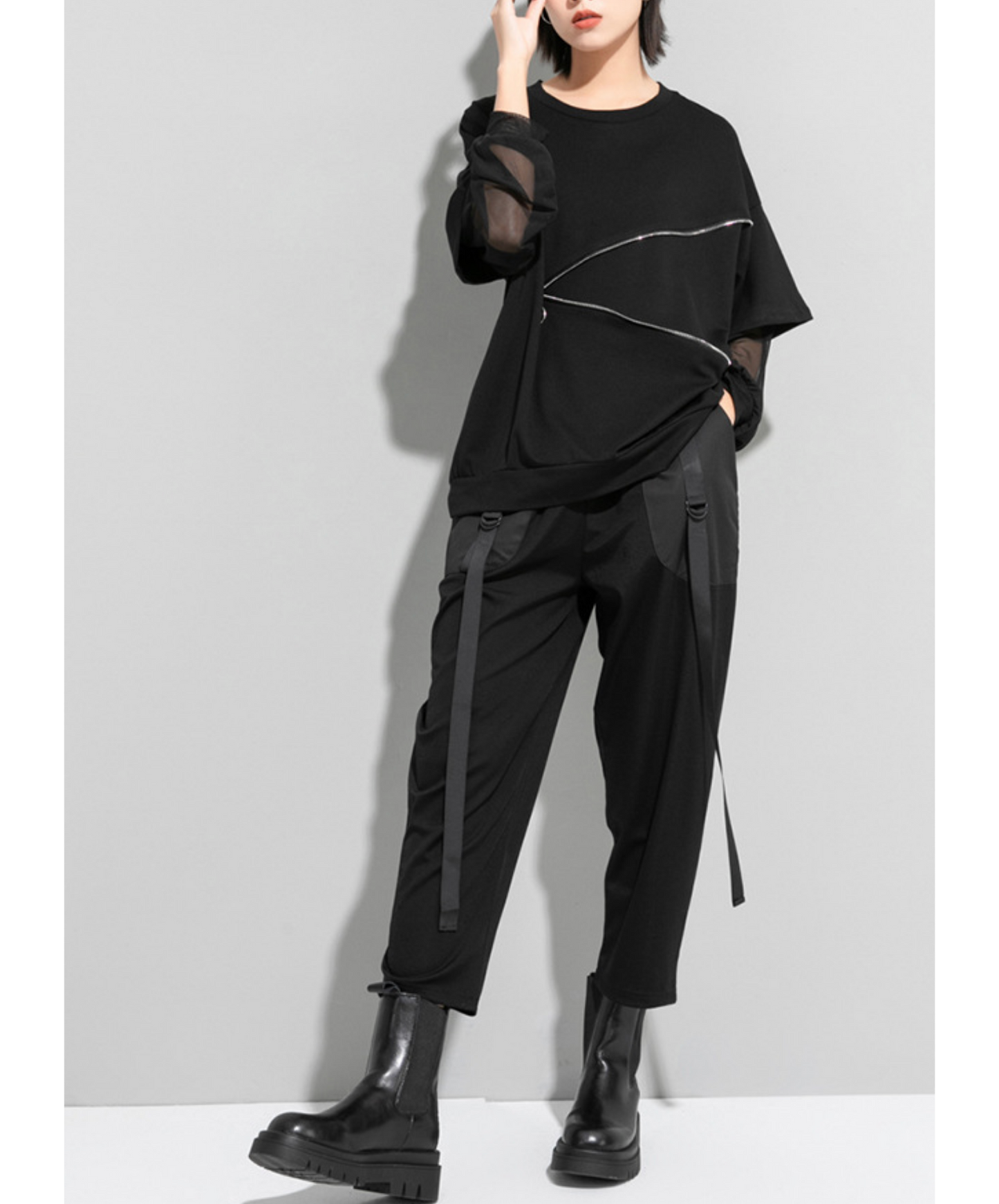 zipper line patching t-shirt EN2868