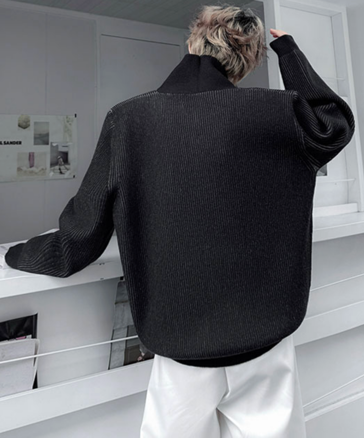 plain x striped knit cardigan EN2531