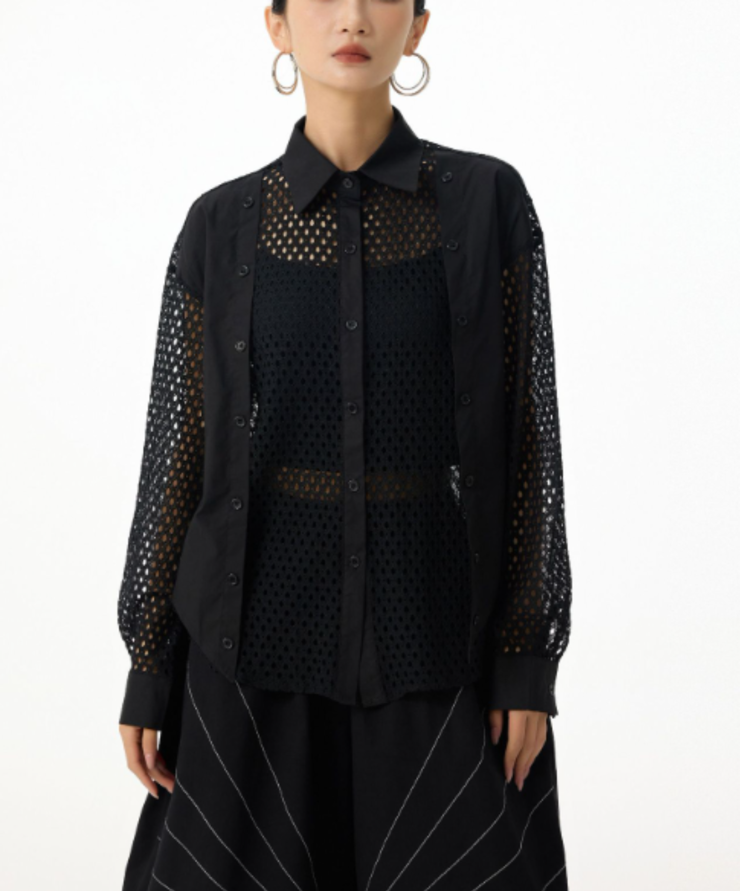 mesh patchwork sheer shirt EN2988