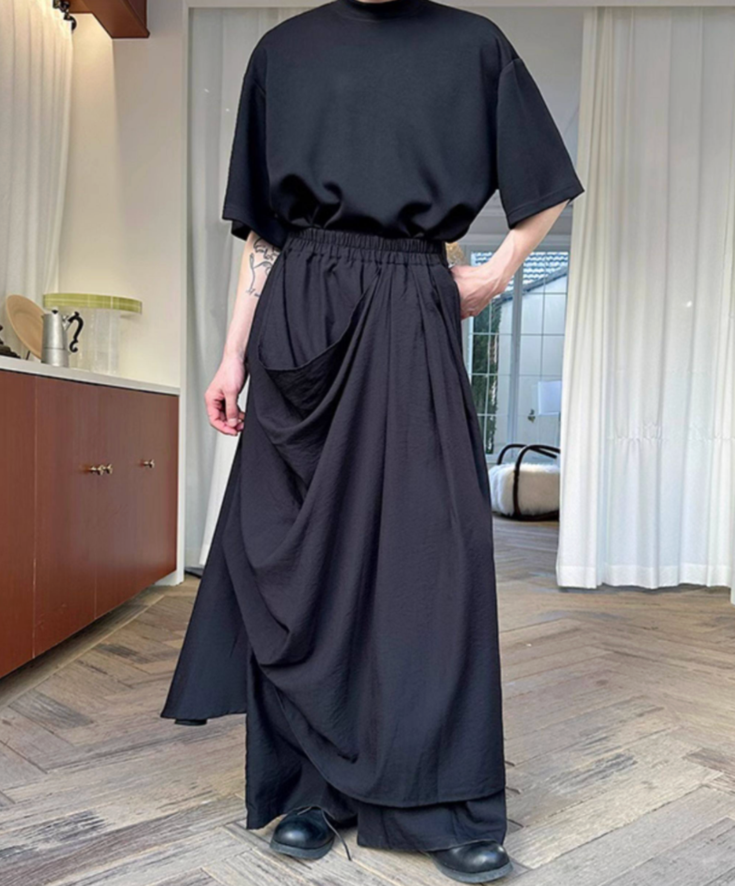 dark draped double skirt pants EN2691