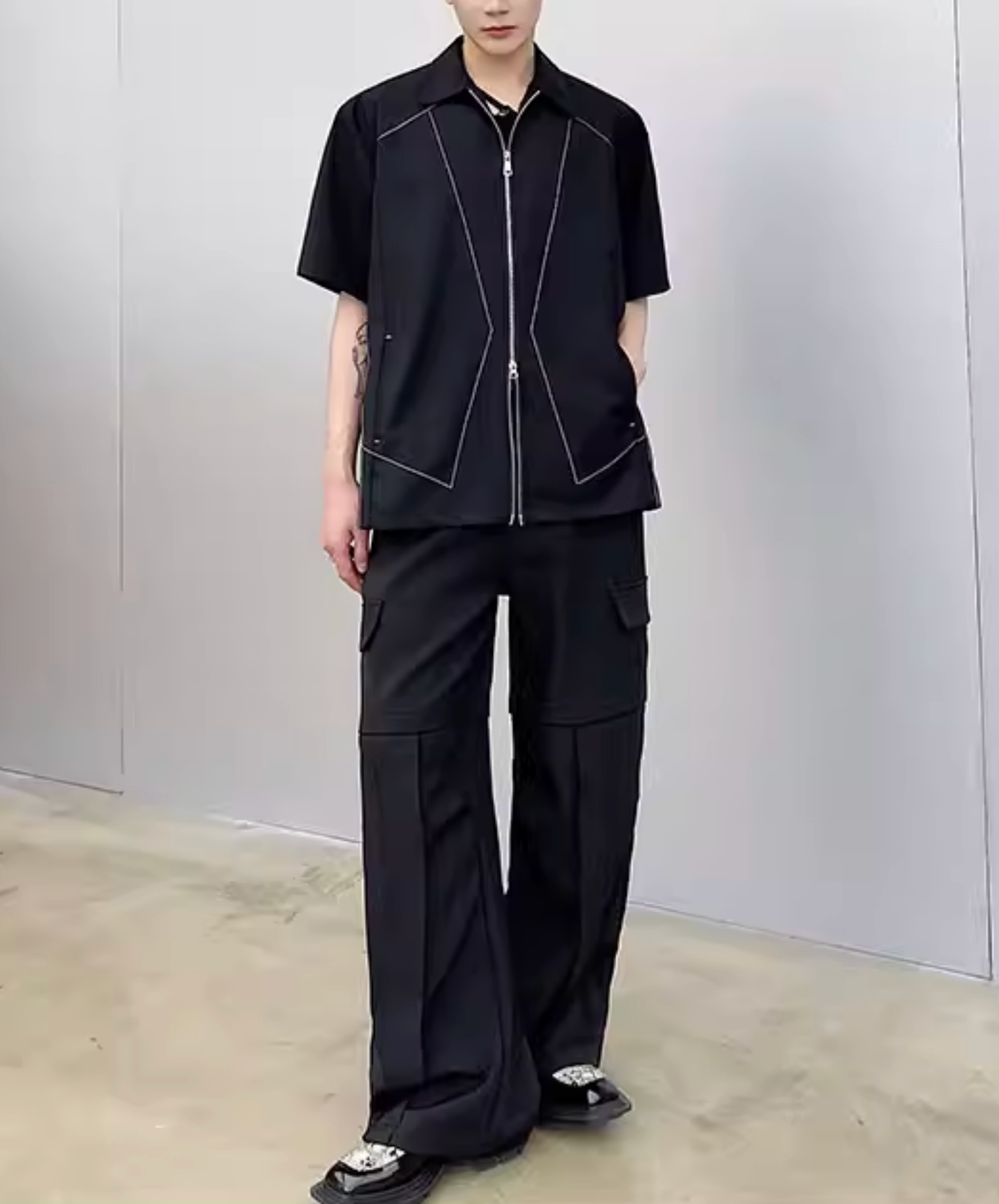 unique stitching with zipper shirt EN2812
