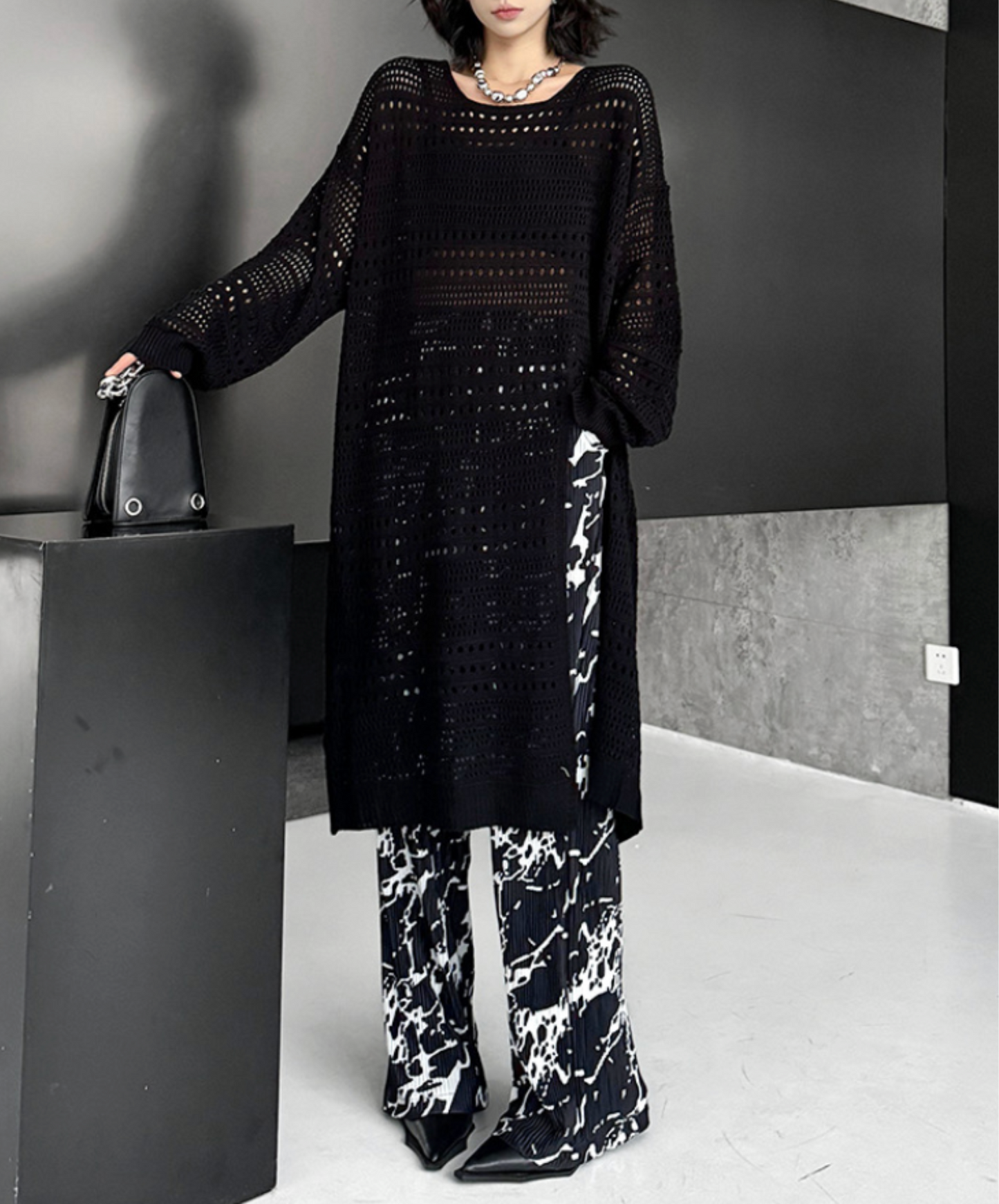 mesh knit long sweater EN2450