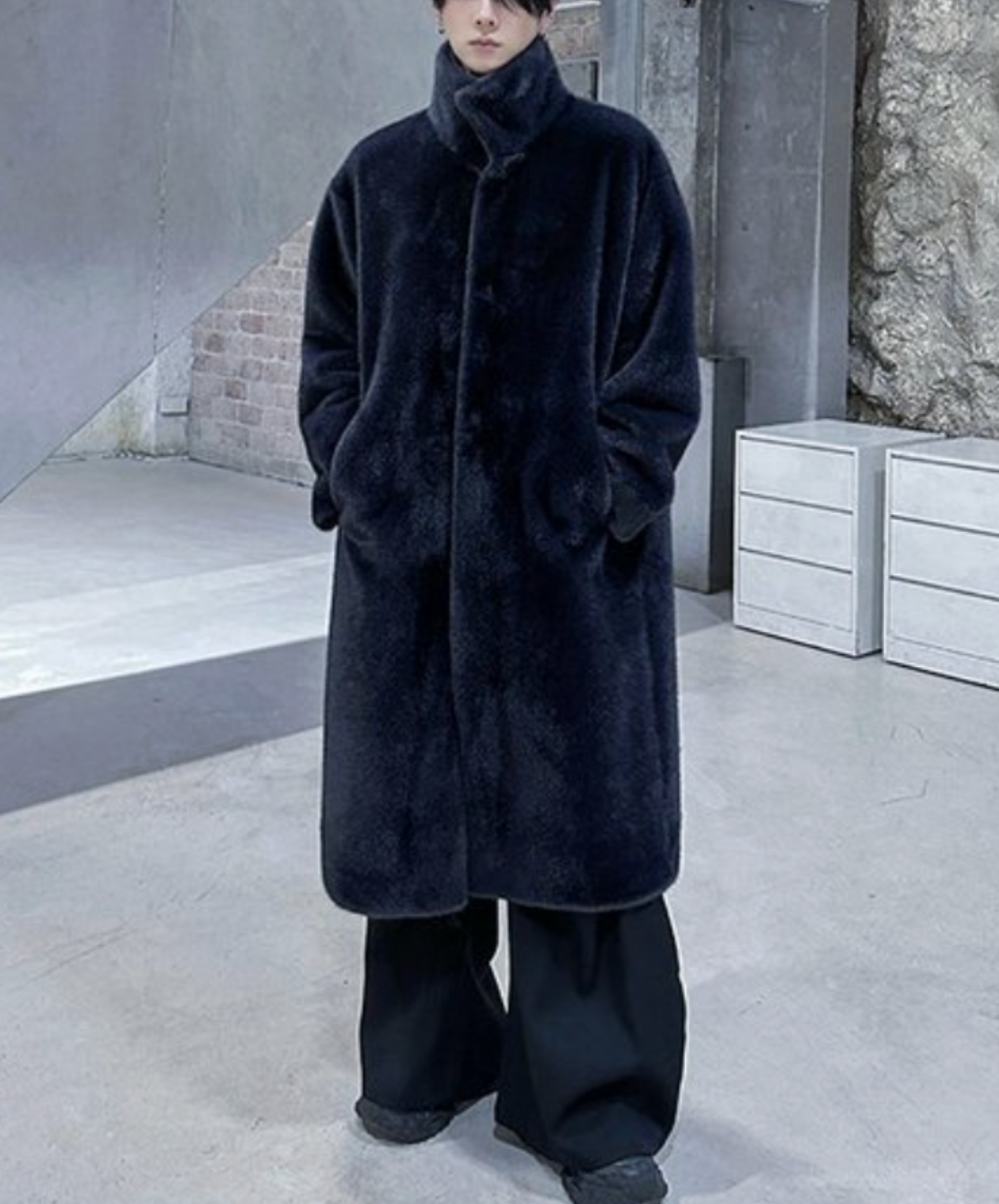 stand collar faux mink fur coat EN2573