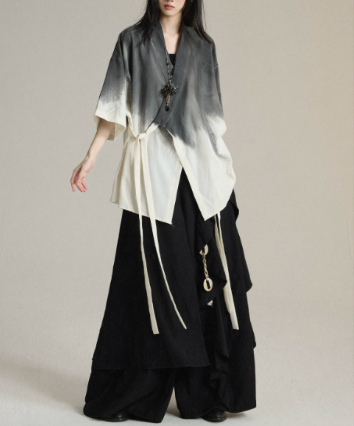 tie-dye print with waist tie jacket EN3010