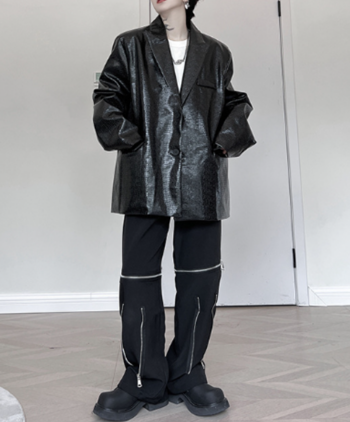 crocodile design leather suit jacket EN1202