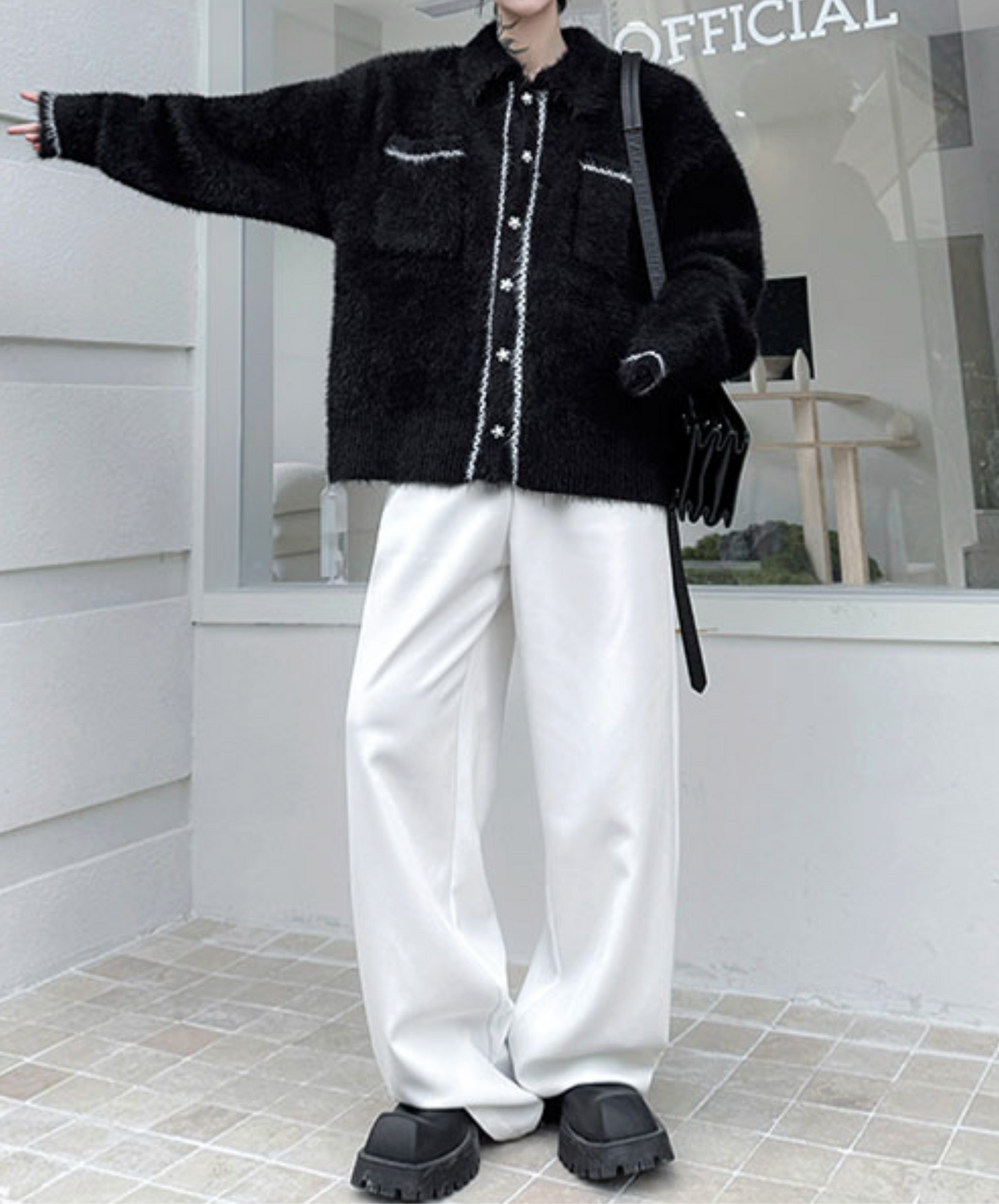 collared colorblock jacquard jacket EN2521