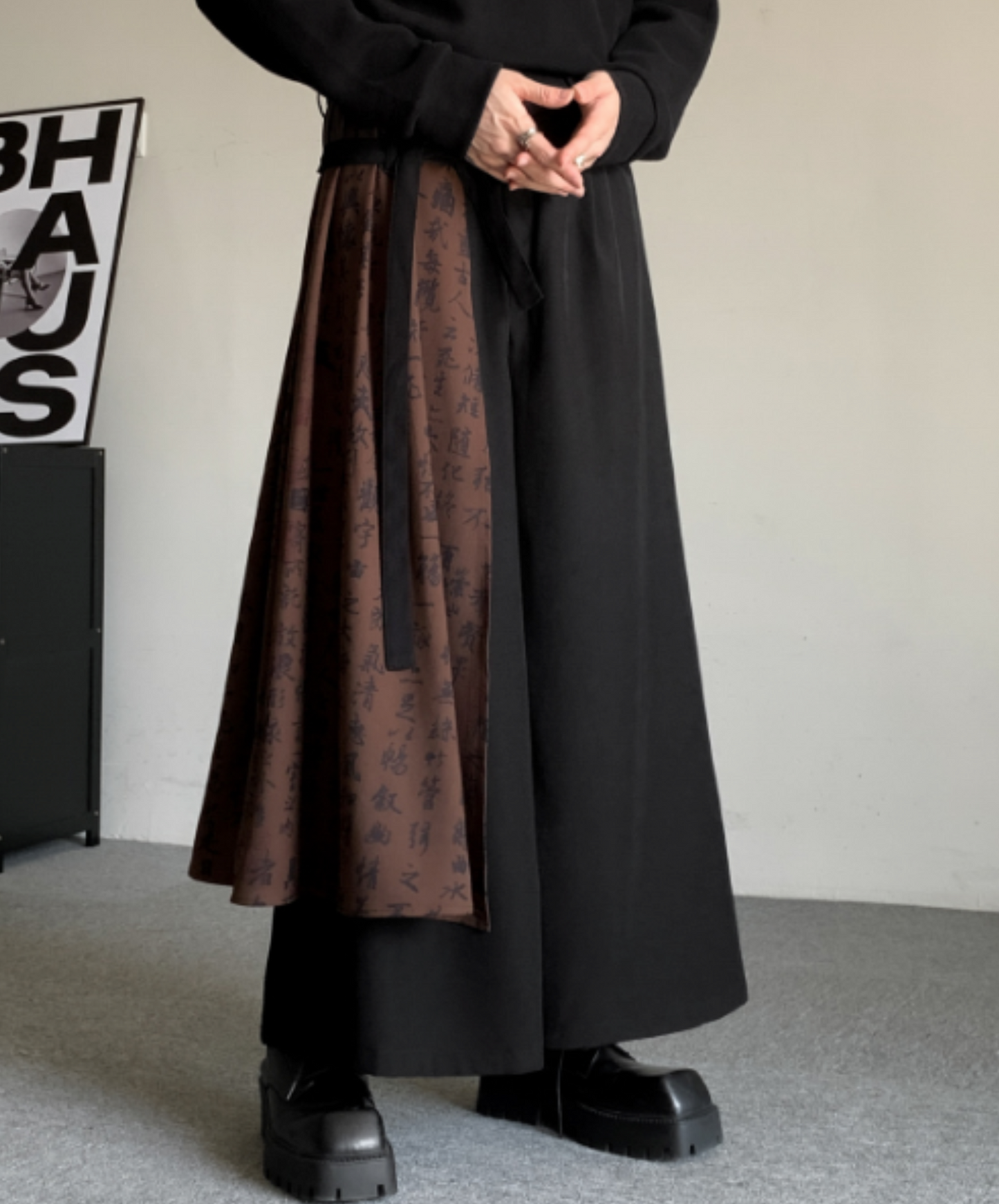 fake two piece calligraphy design hakama pants EN1923