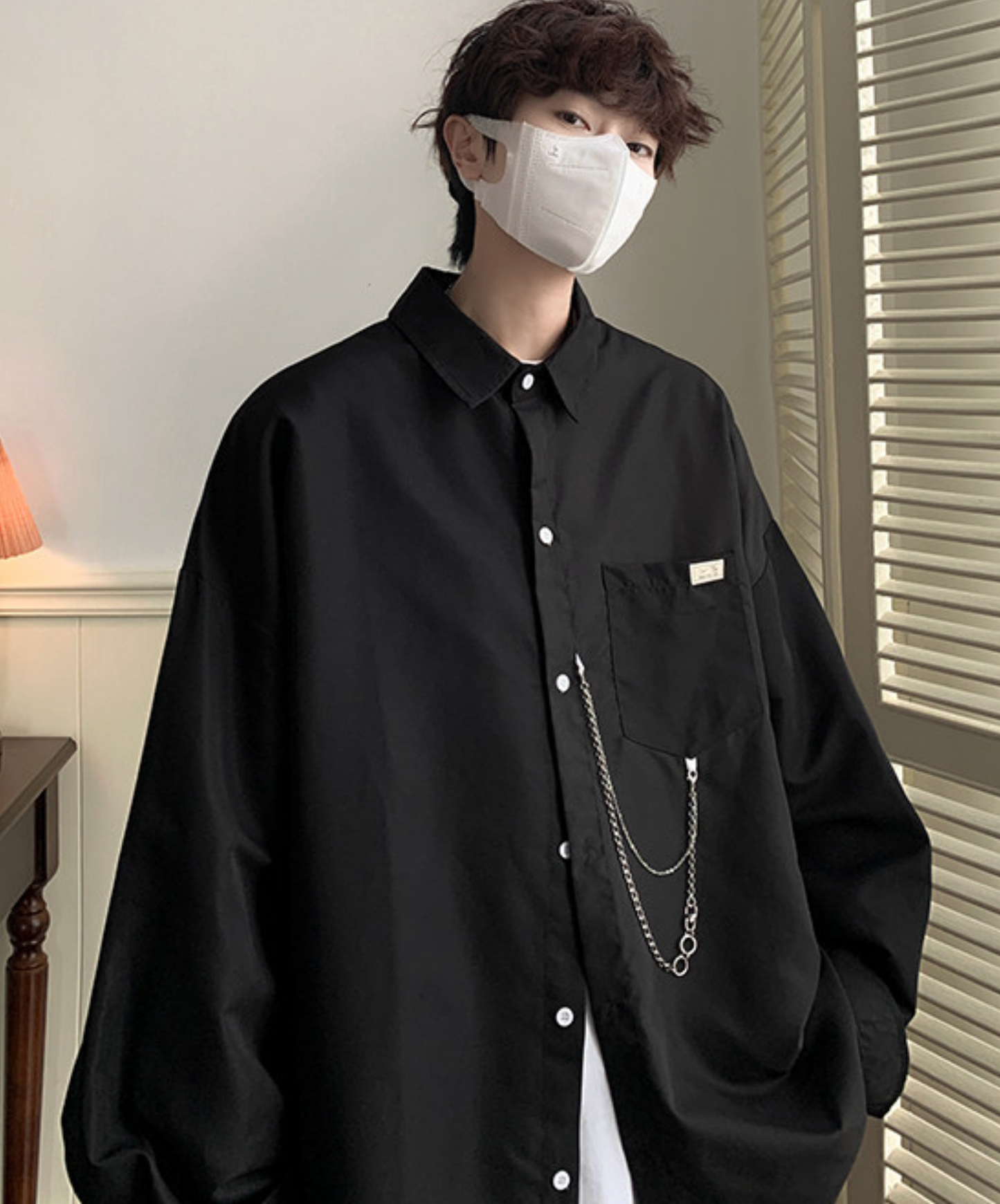 dark chain-decorated oversized shirt EN2761