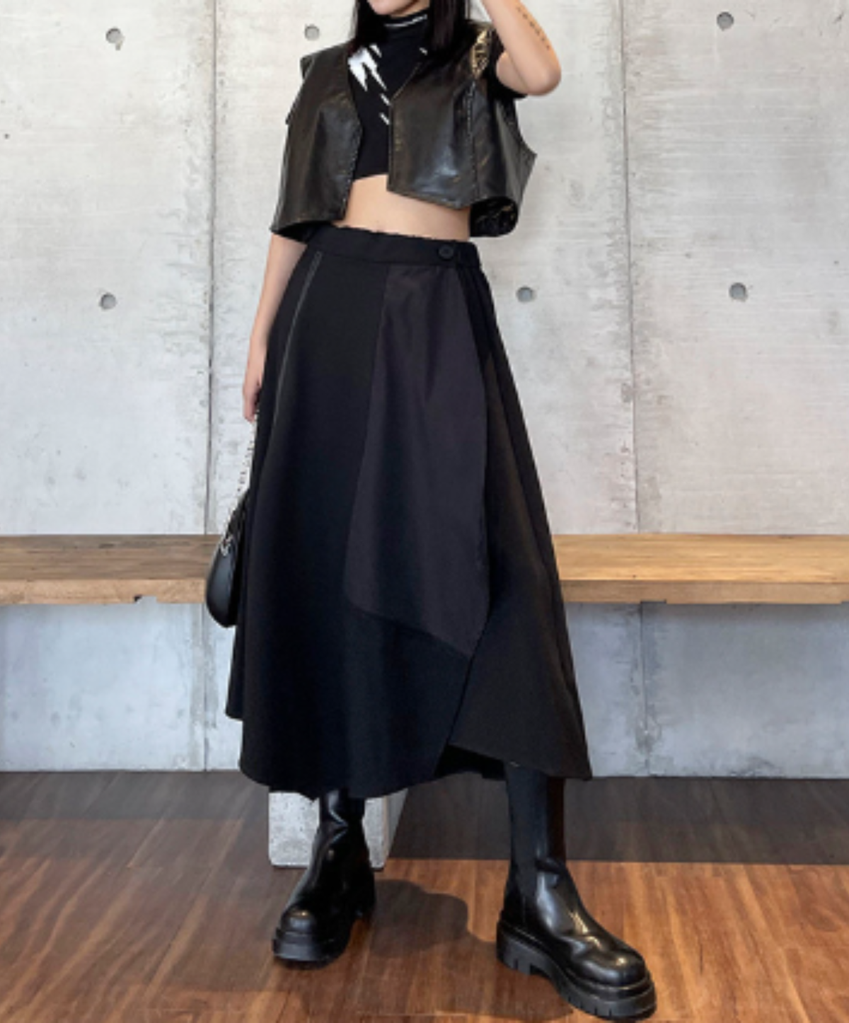 dark asymmetrical layered-look zip-line skirt EN3169