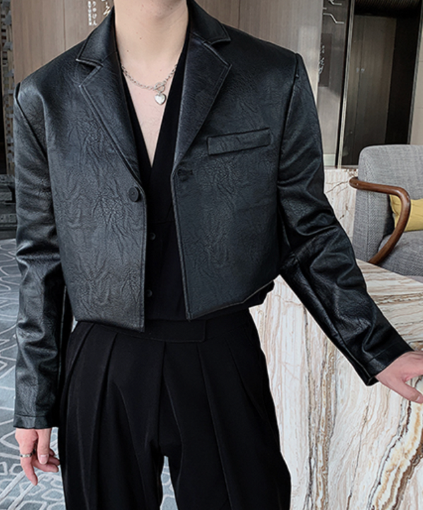 one-button leather shorts jacket EN2047