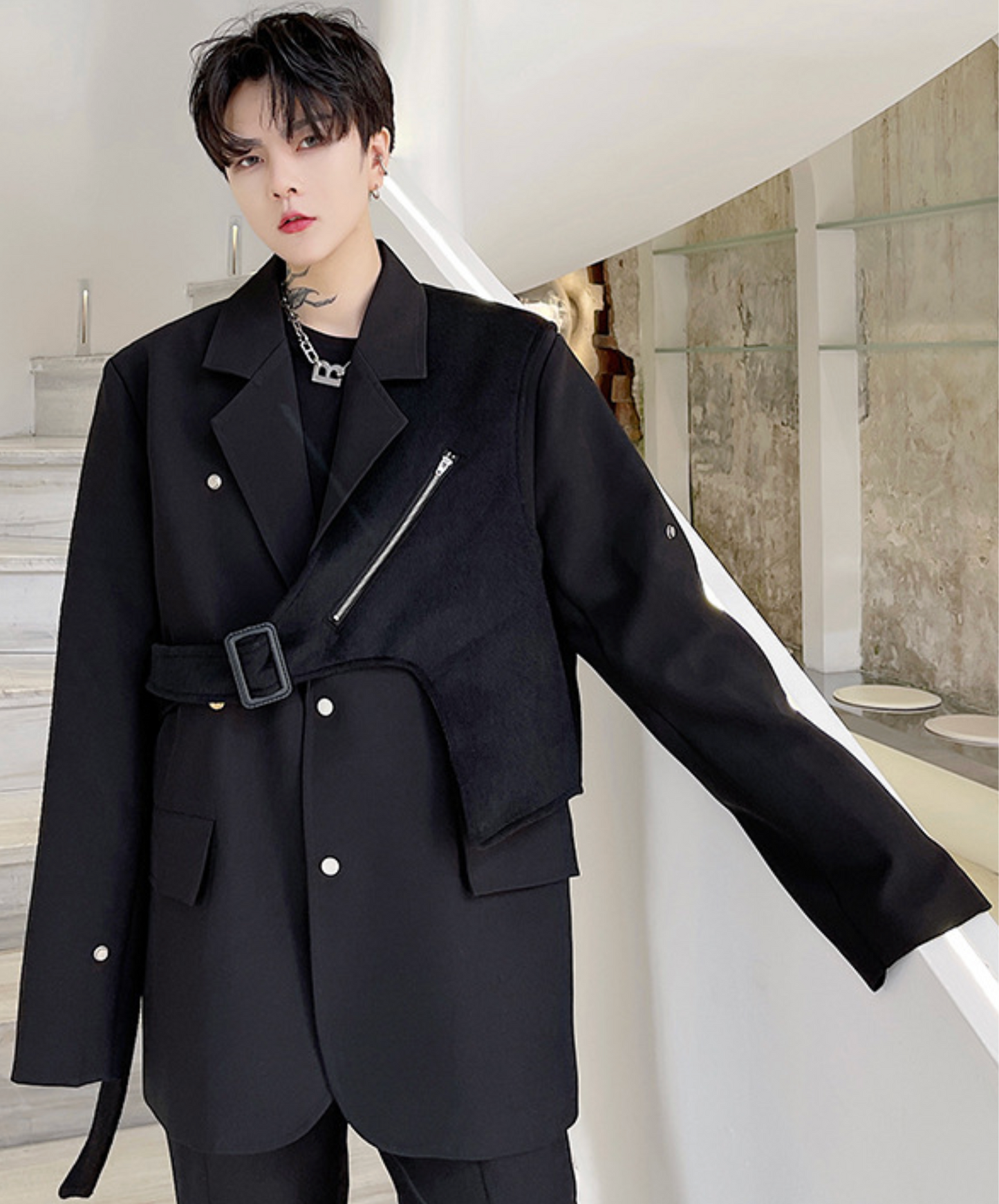 dark irregular design mix jacket EN2406