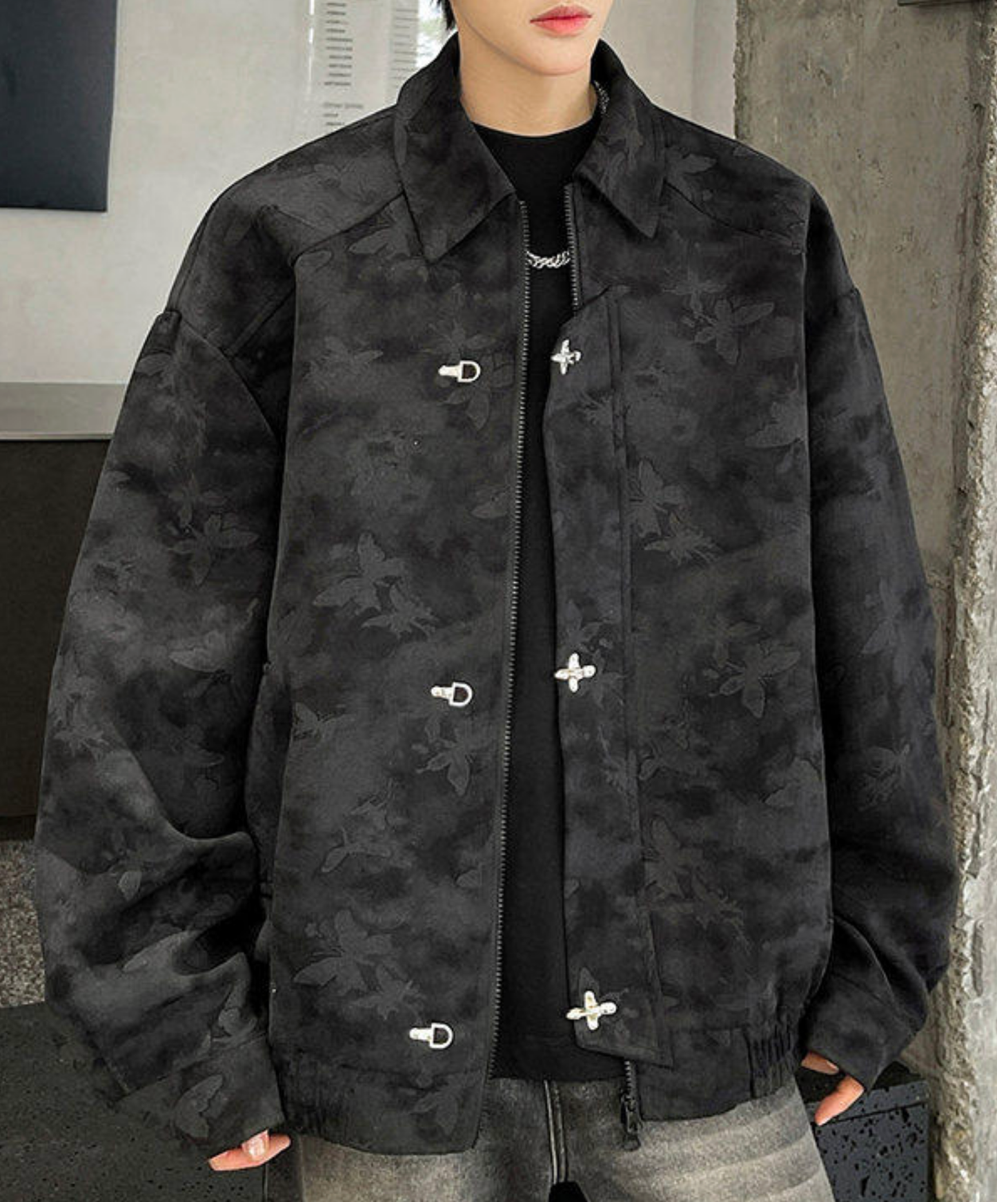 retro butterfly print fireman hook jacket EN2700