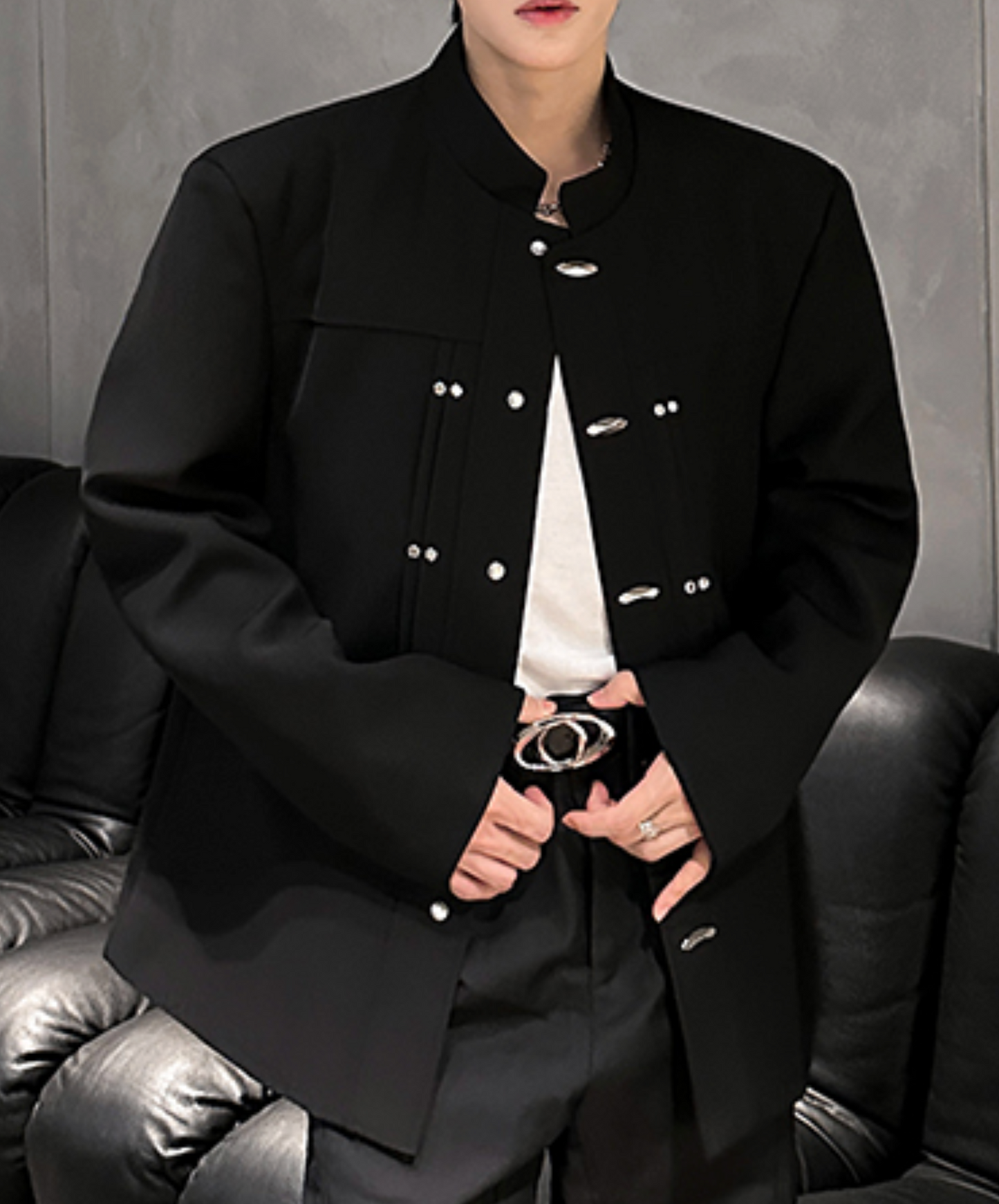 stand collar with metal buckle jacket EN2488