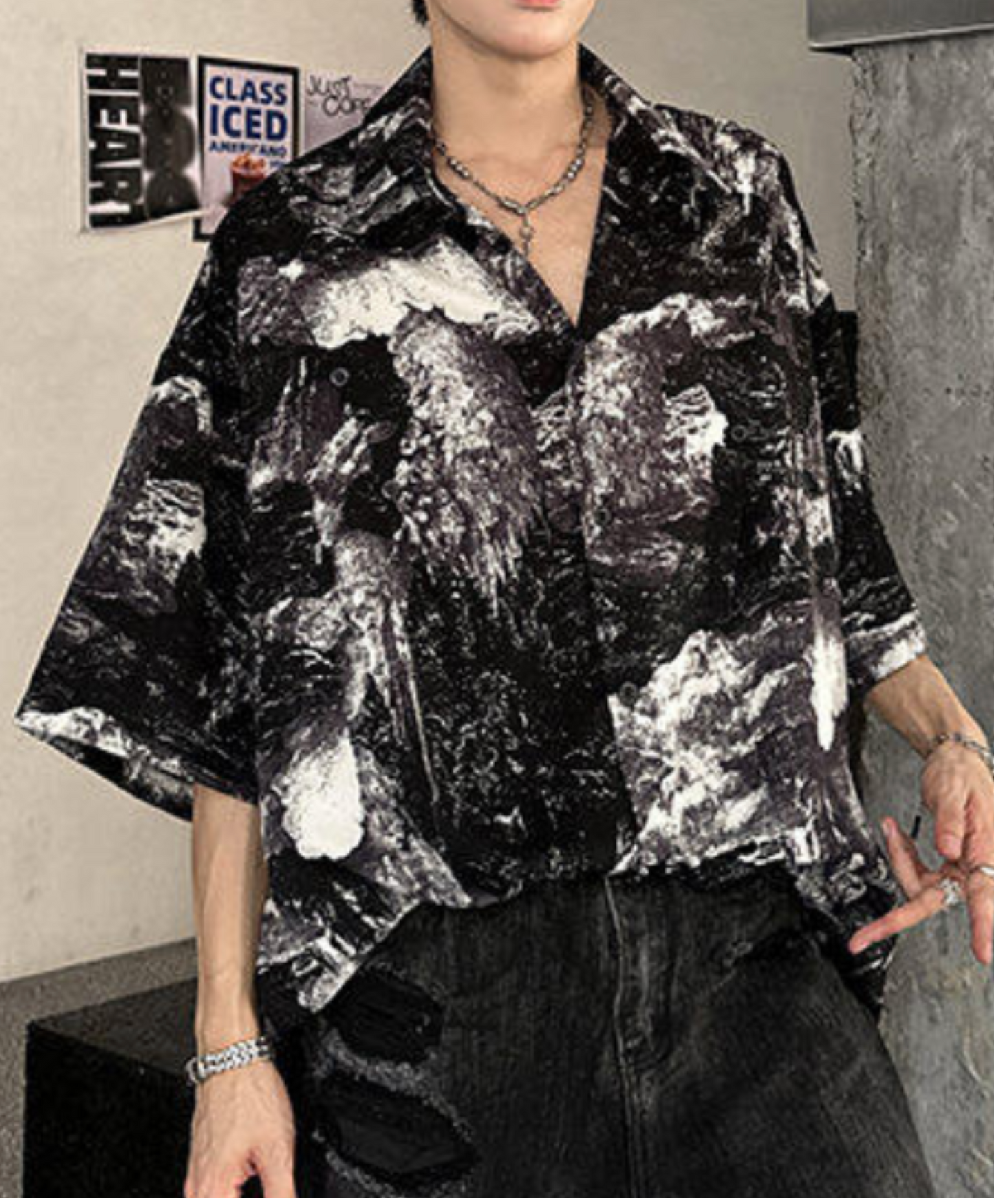 retro splicing design shirt EN2206