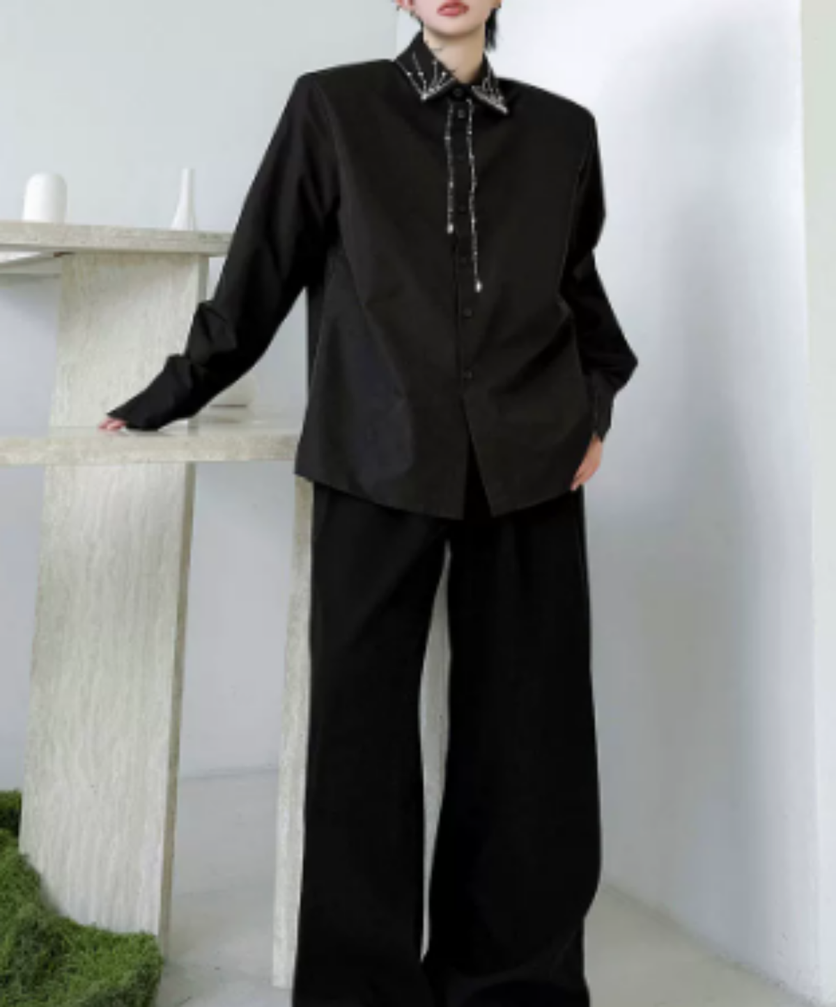 glamorous cascading chain embellishment shirt EN3160