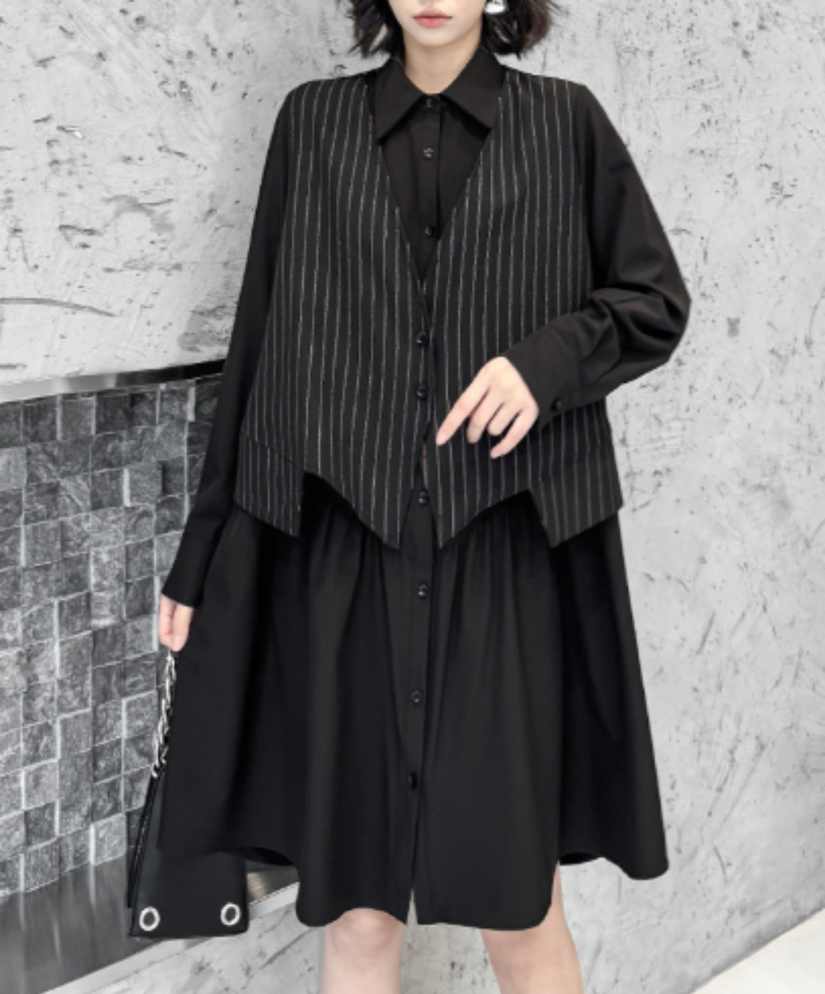 best-selling flared silhouette layered look long shirt EN3151