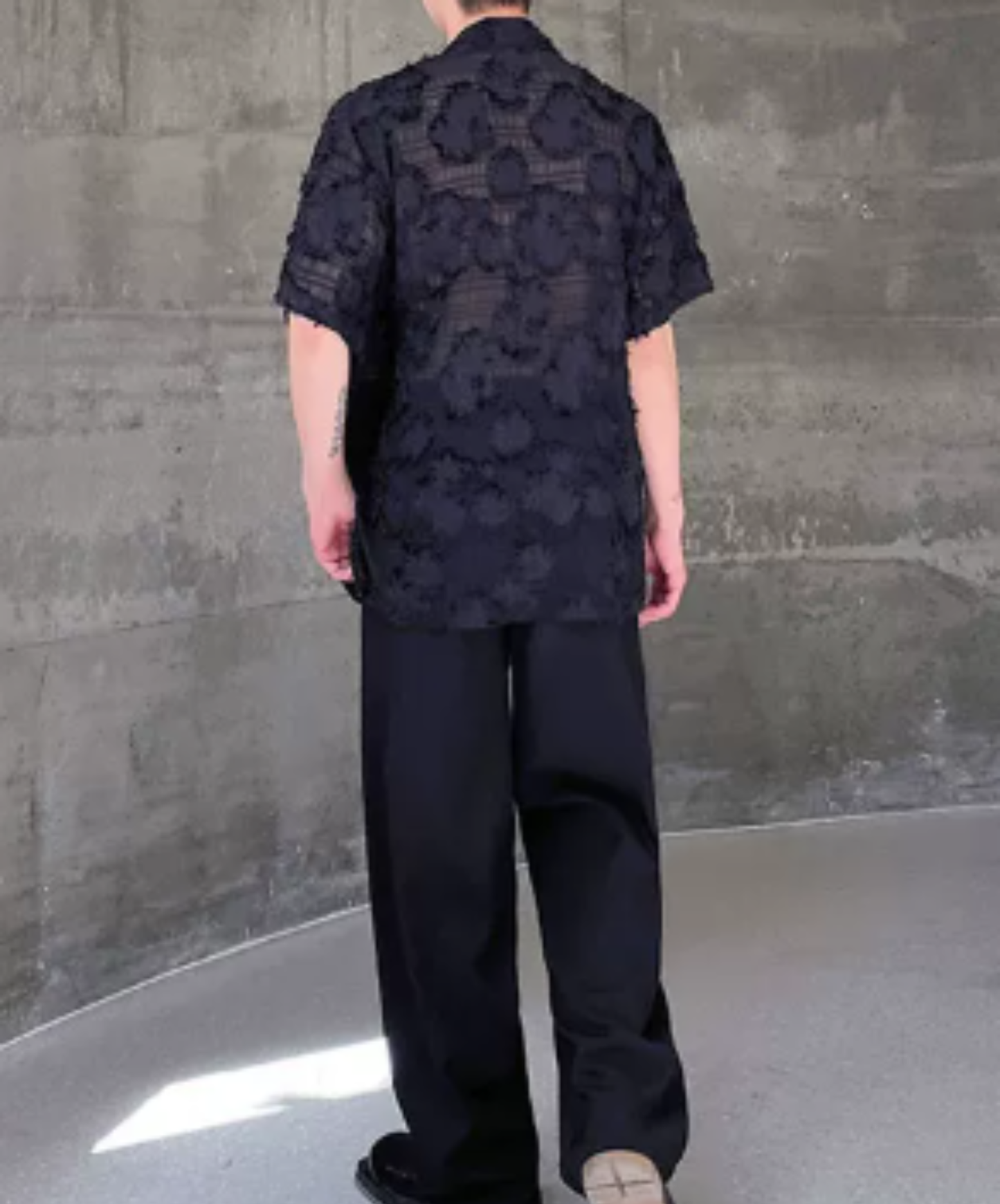 jacquard v-neck sheer shirt EN3020