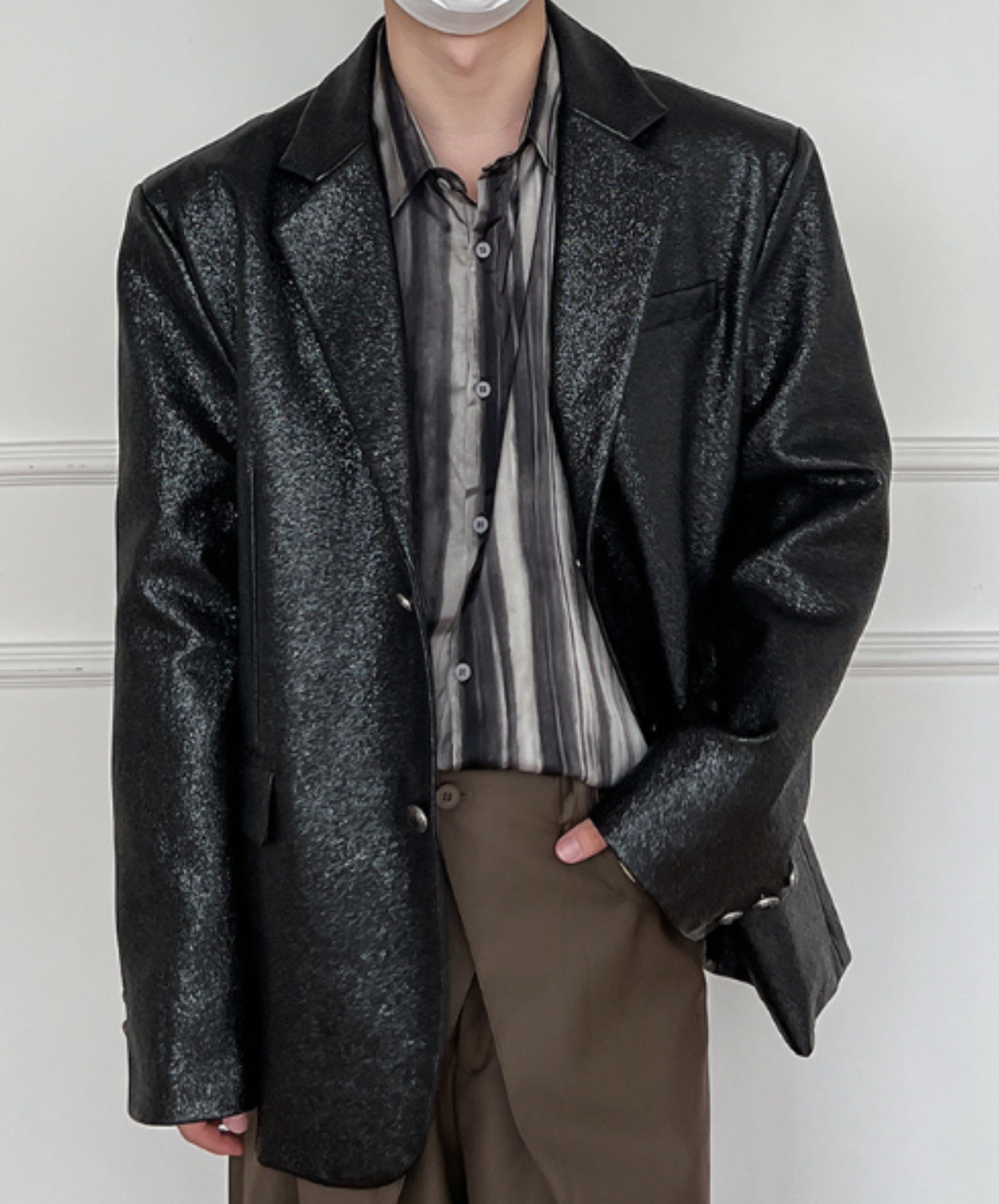 metallic gloss leather jacket EN1340