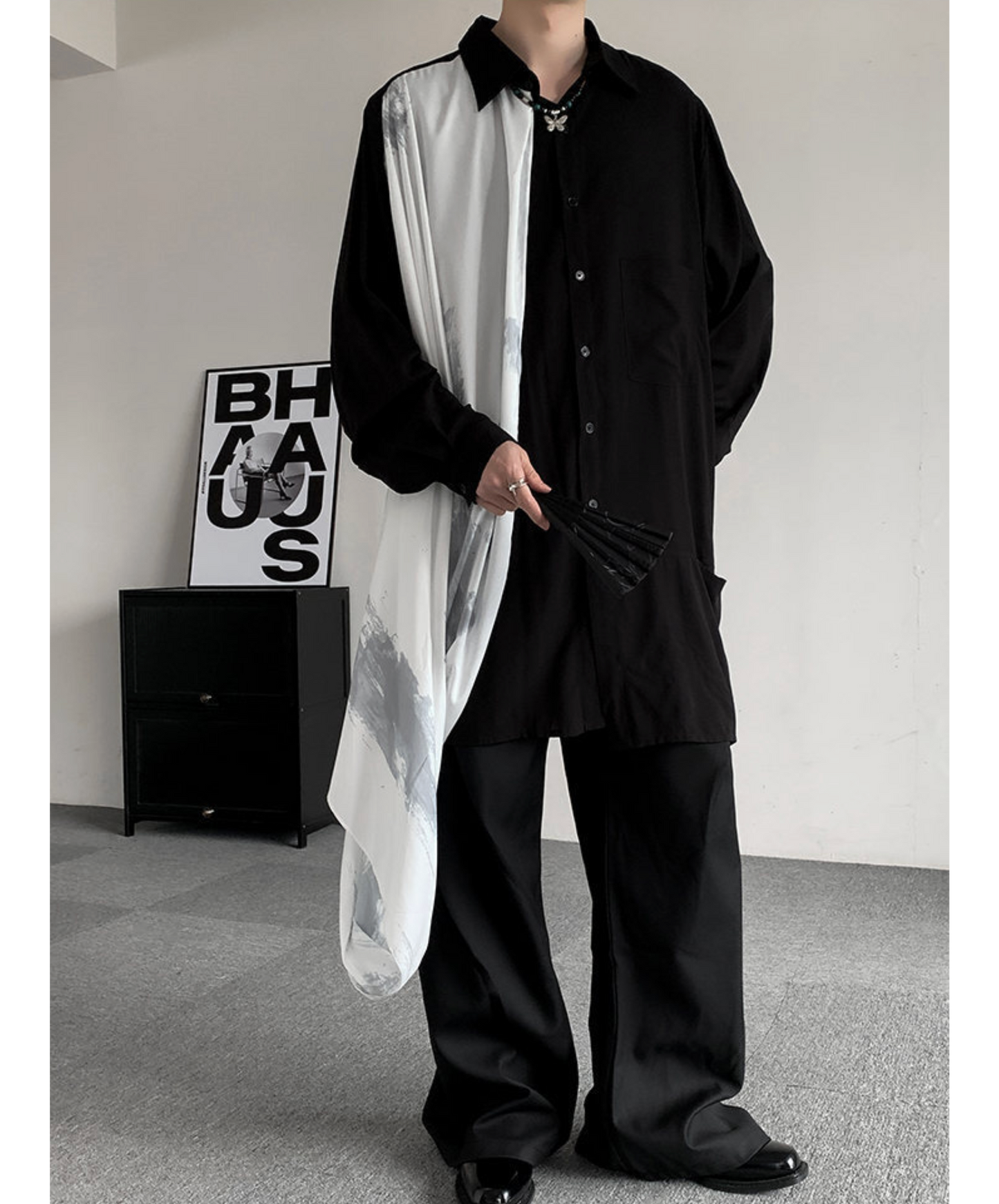 irregular white silk scarf long shirt EN2427