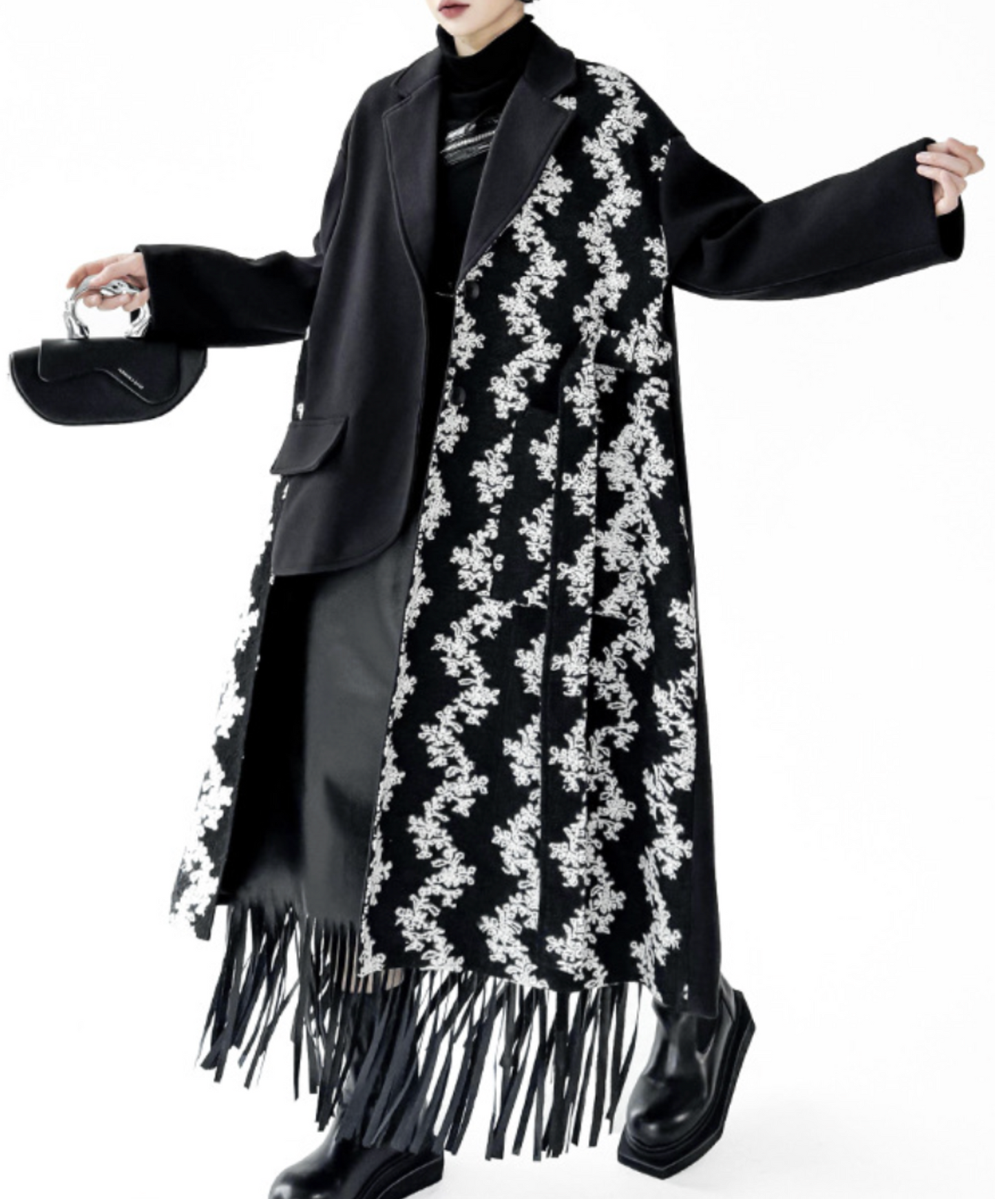 asymmetrical patchwork design coat EN2577