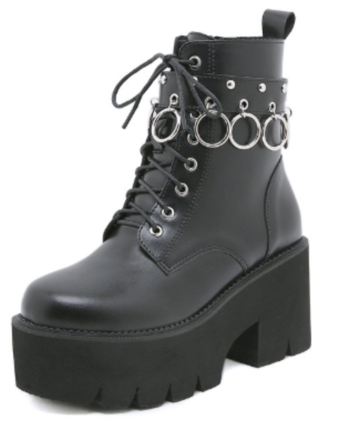 lace-up design studs and metal rings boots EN3247