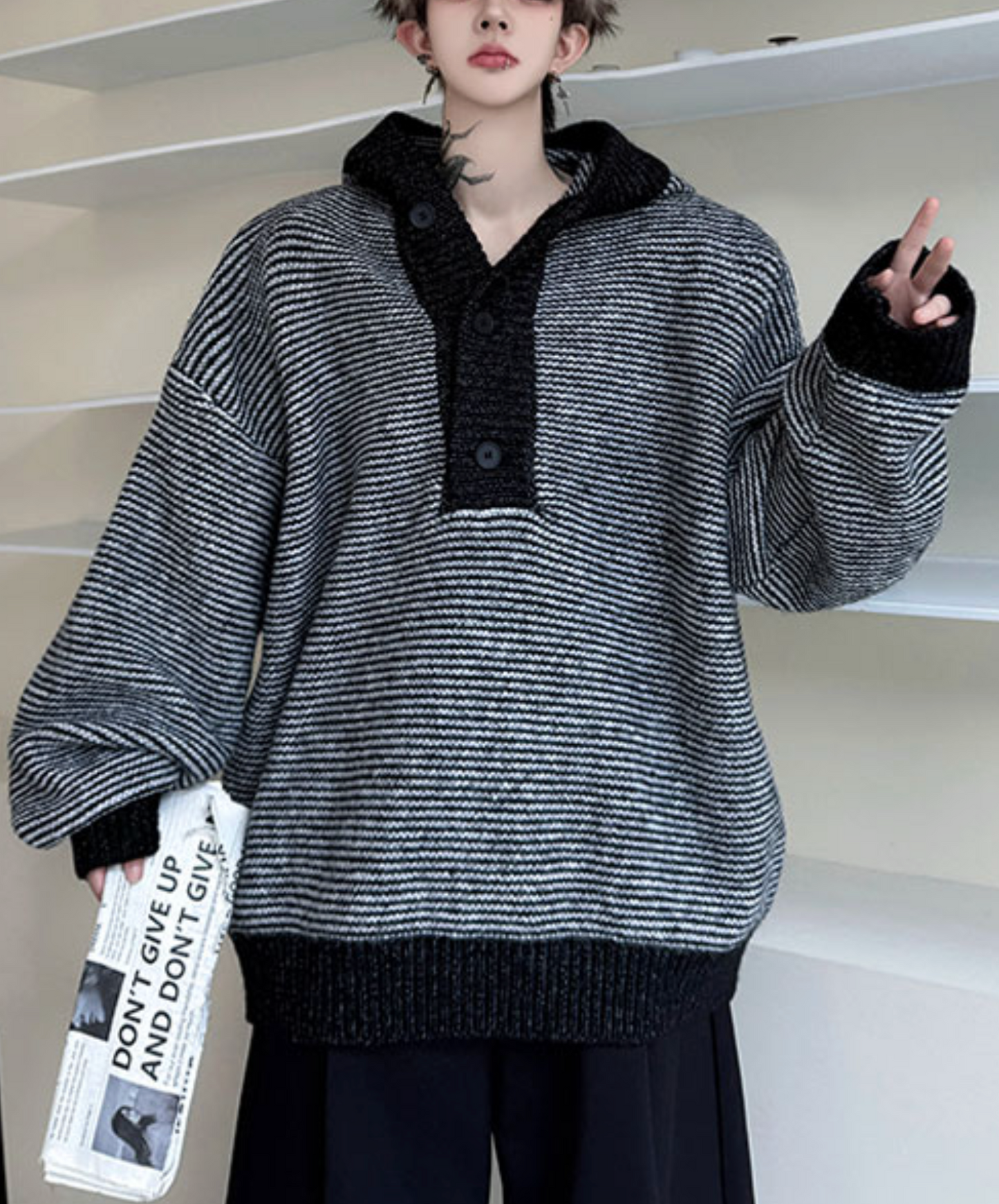 color block border relax hoodie EN2523