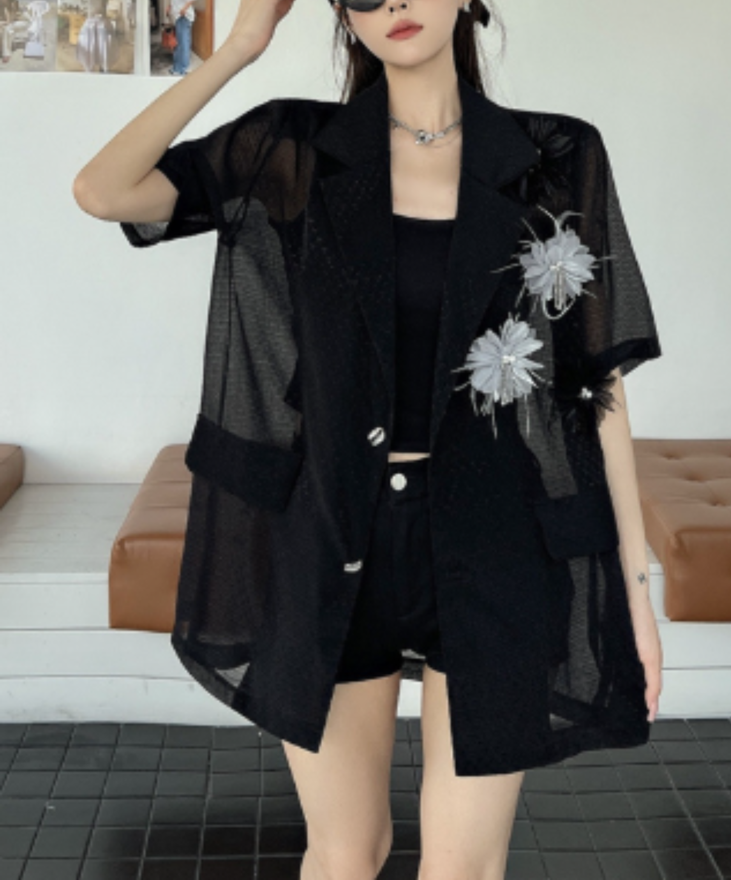 sparkling floral mesh lightweight jacket EN2915