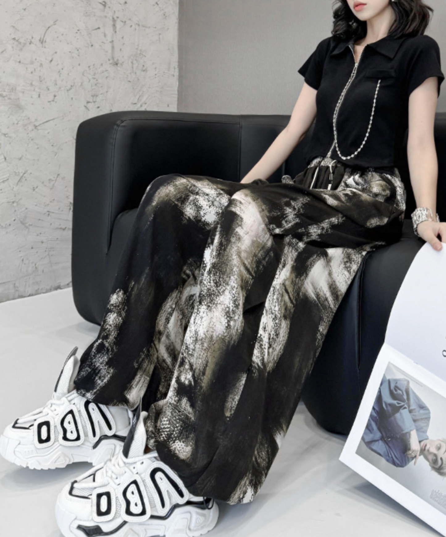 dark splicing drawstring pants EN2337