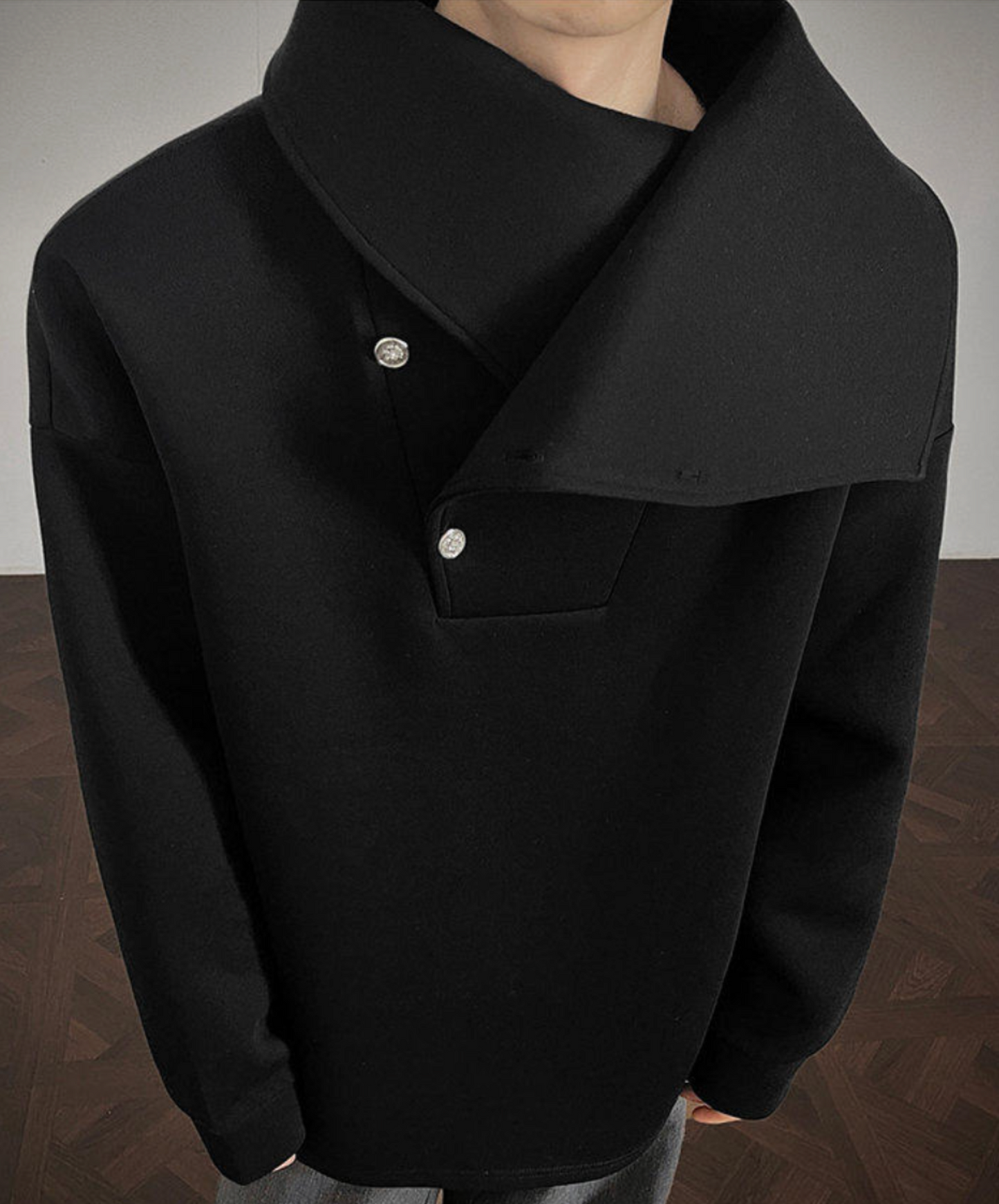 dark diagonal opening button collar sweatshirt EN2638