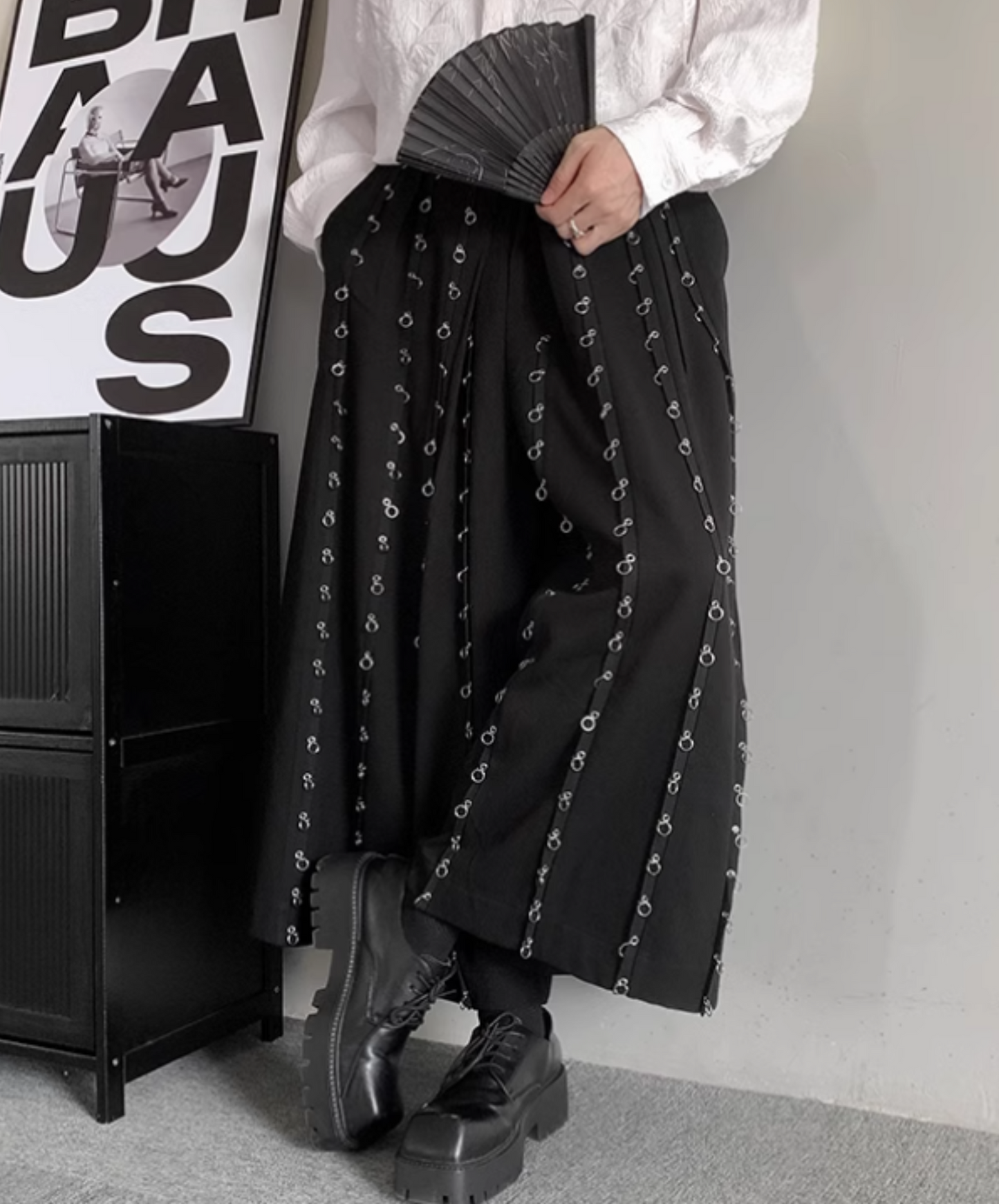 dark metal hoop wide pants EN1899