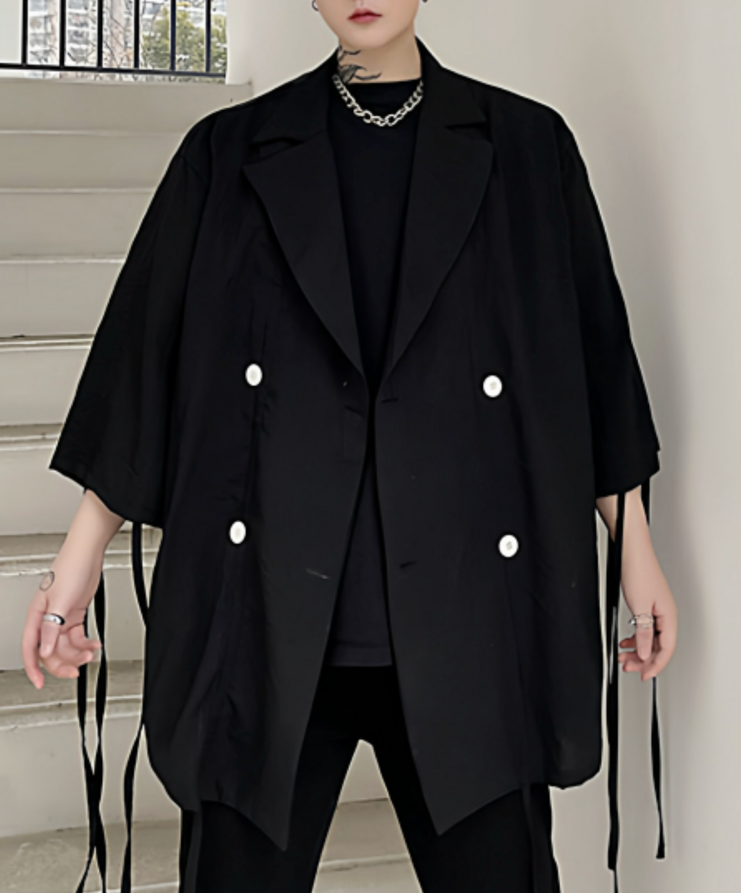 dark asymmetrical drawing process jacket EN2748