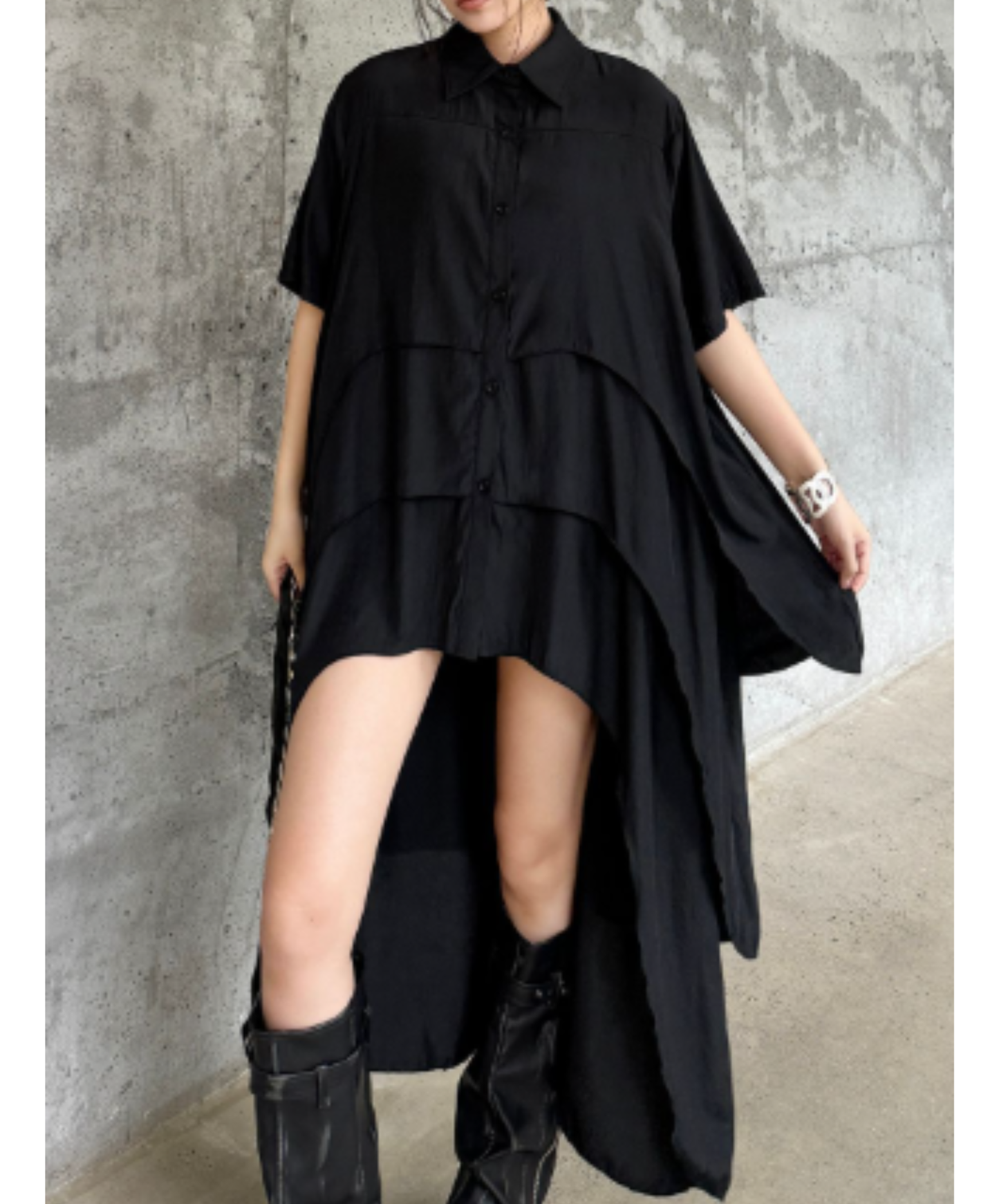 Irregular design short-sleeved long shirt EN2955