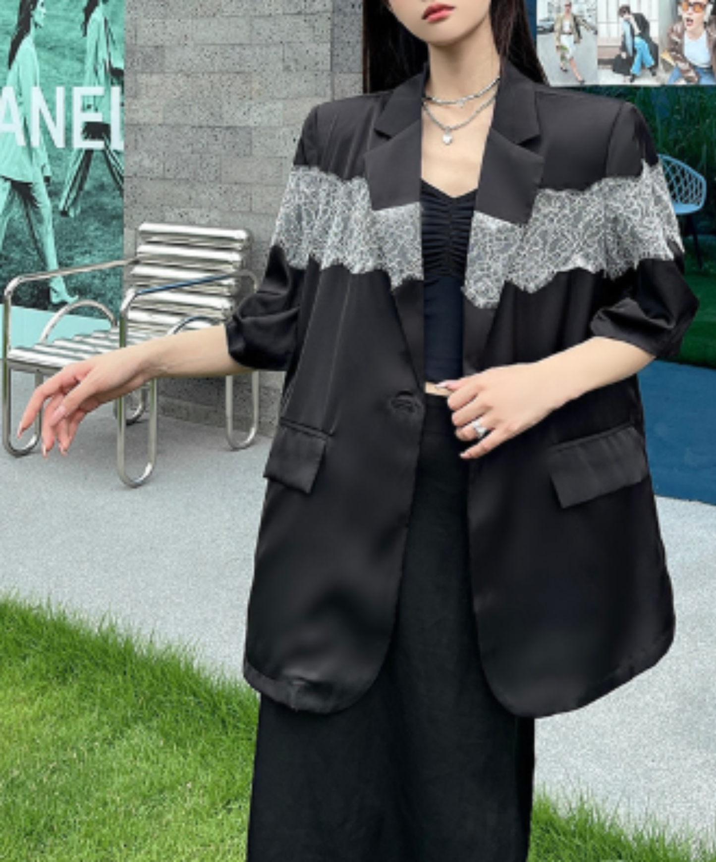 sheer with lace trim jacket EN3077