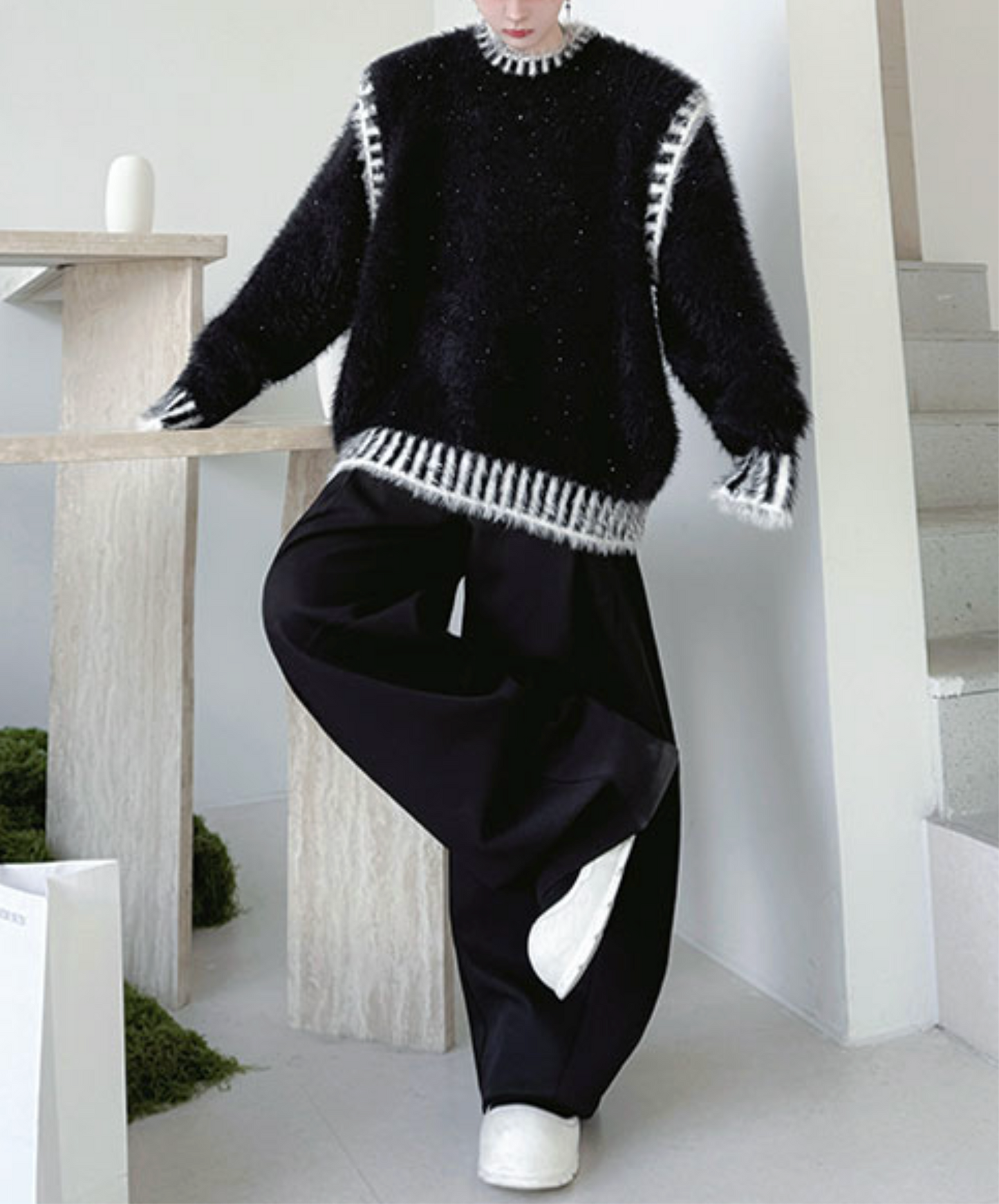 dark retro colorblock stitching sweater EN2532