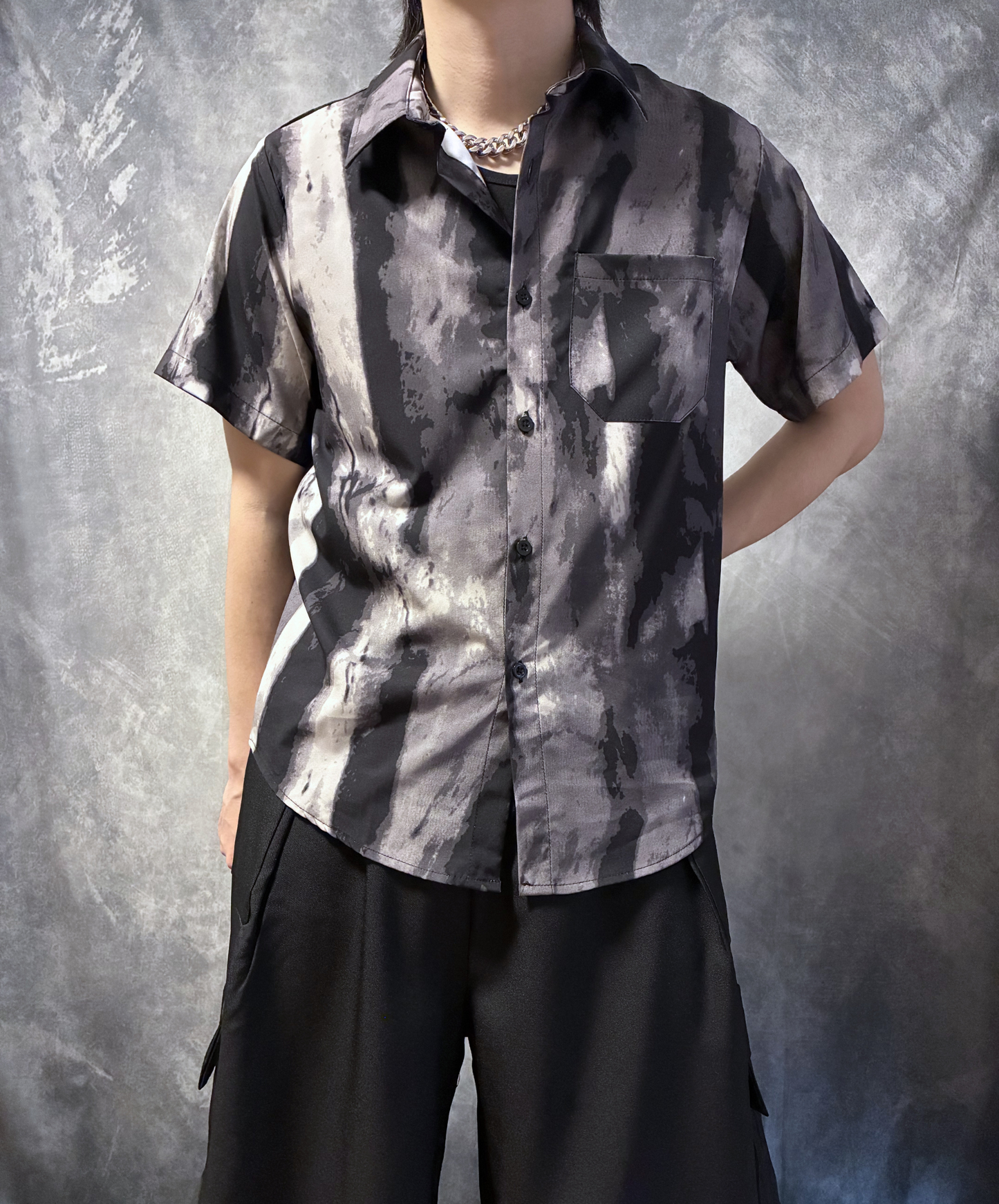 Ink painting style splicing design shirt EN2143